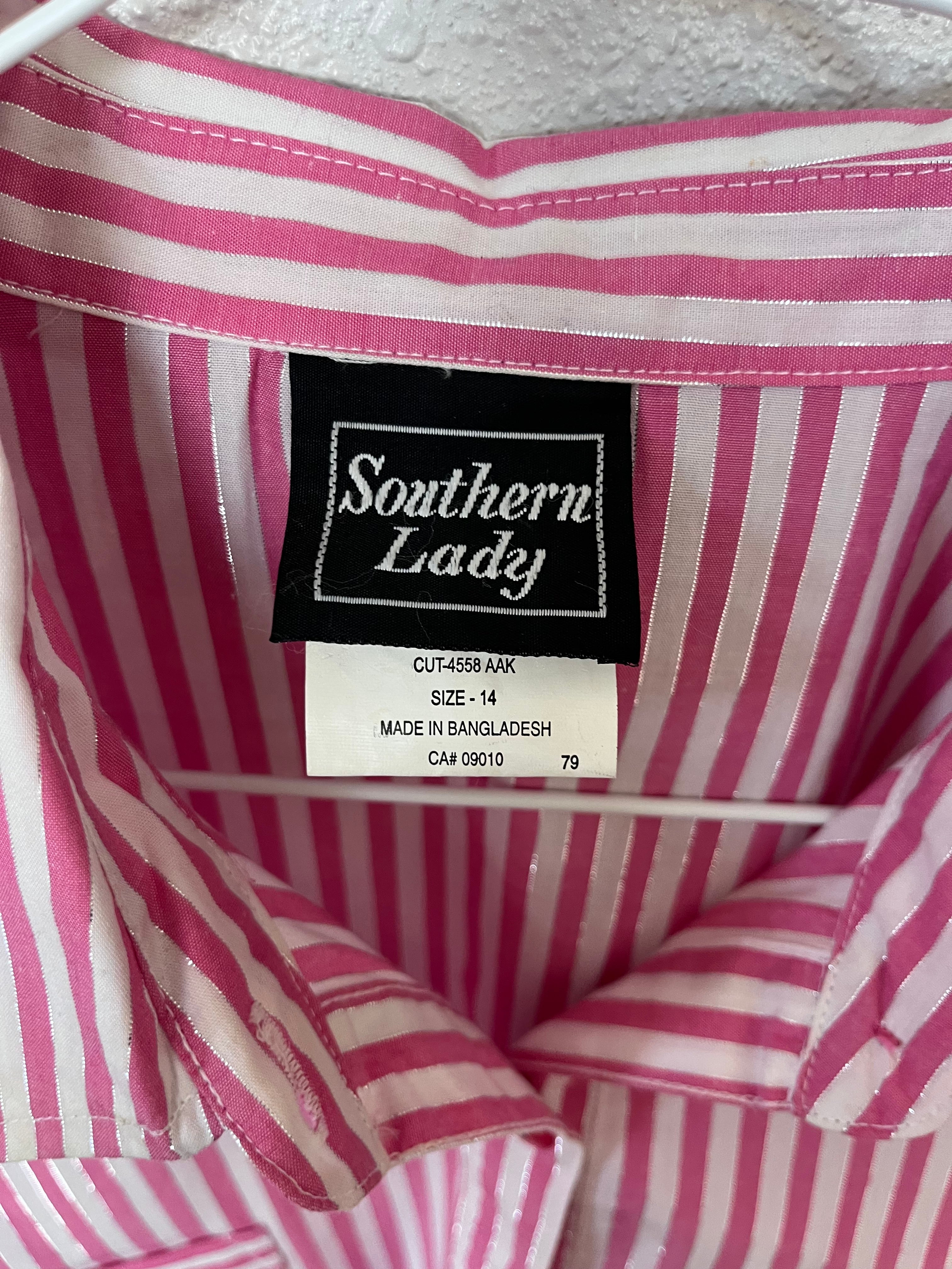 Vintage Pink and White Striped Blouse