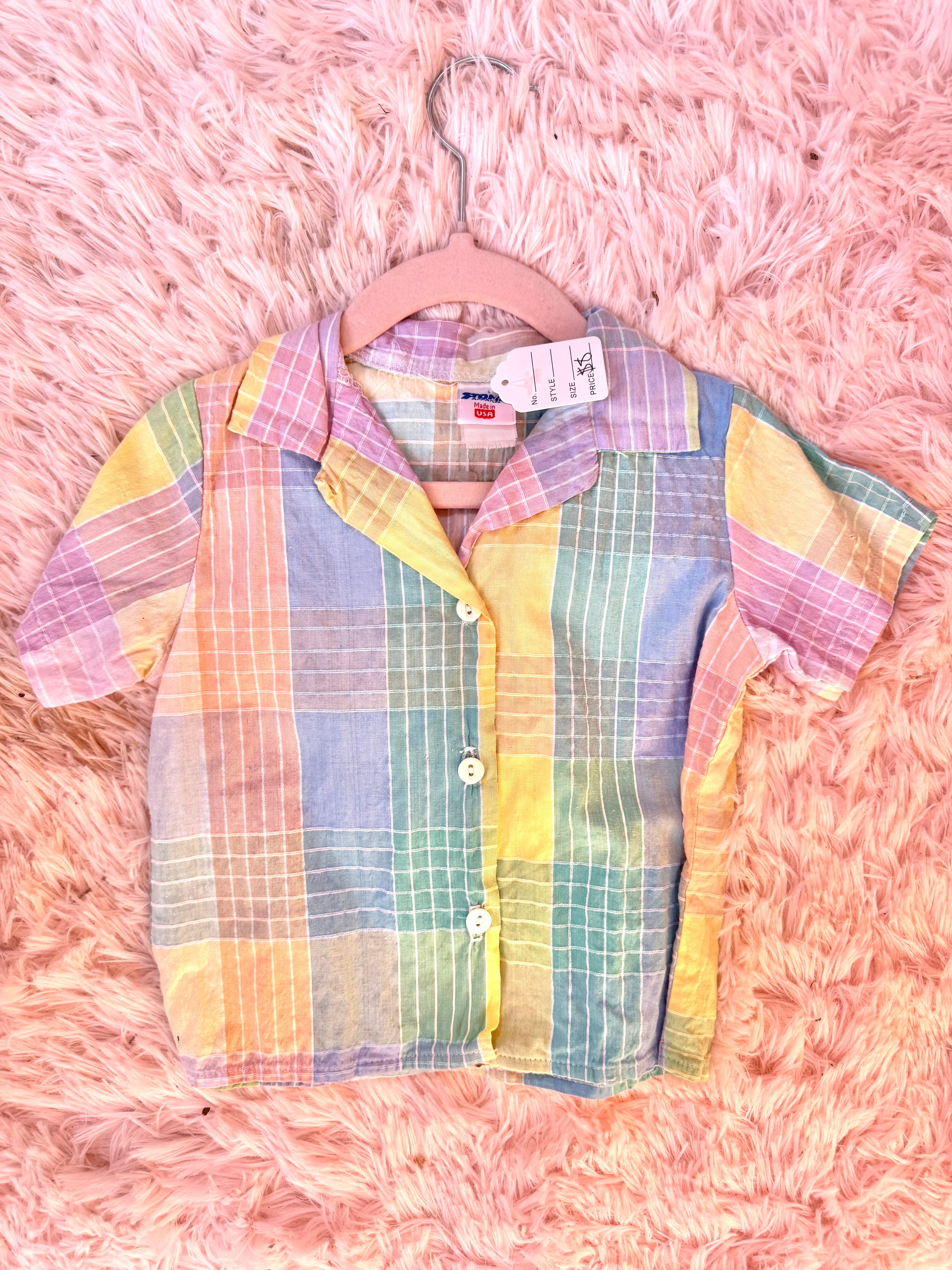 Vintage Colorful Plaid Collared Shirt