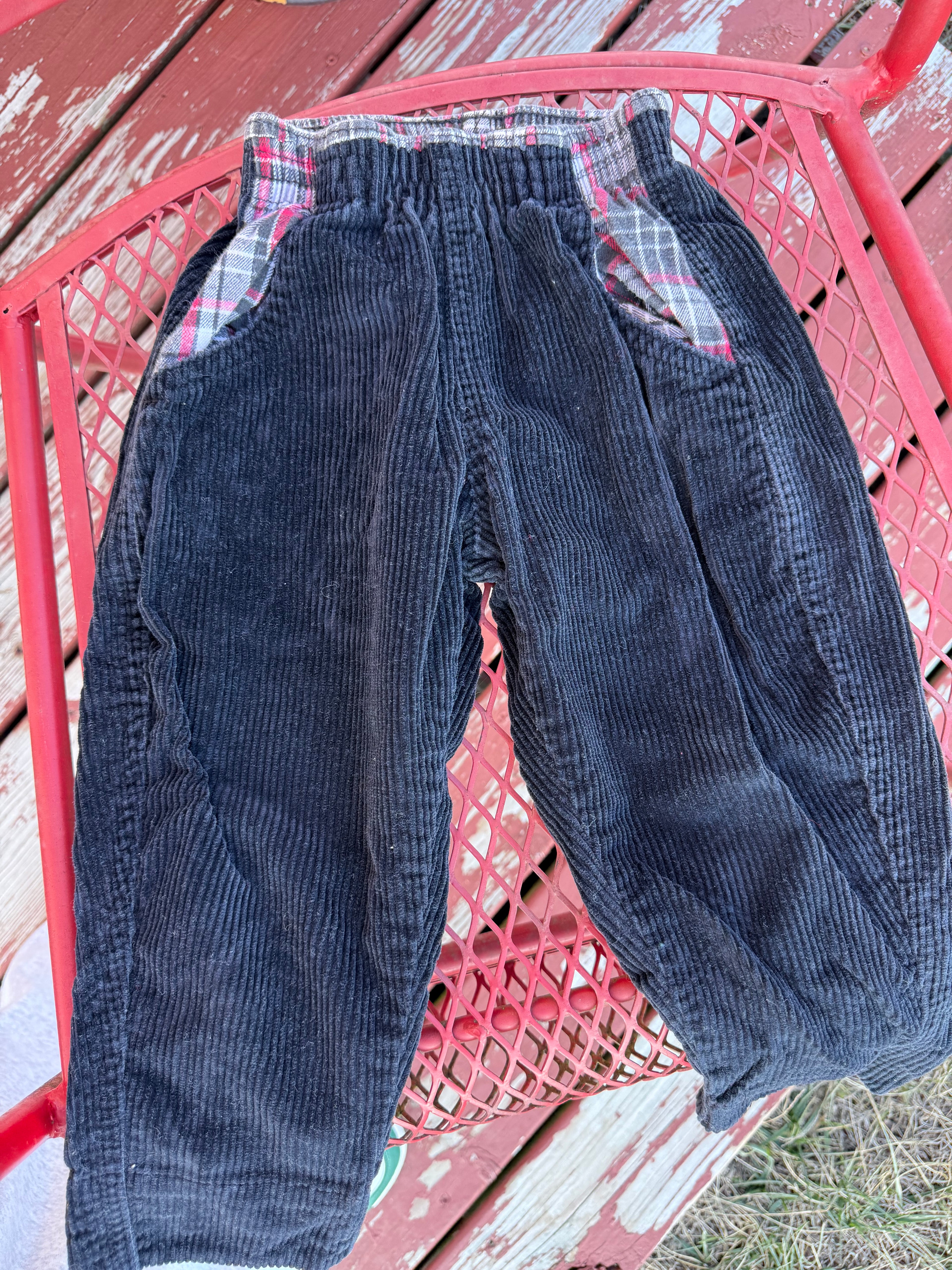 Vintage OshKosh Black Corduroy Pants with Plaid Detailing