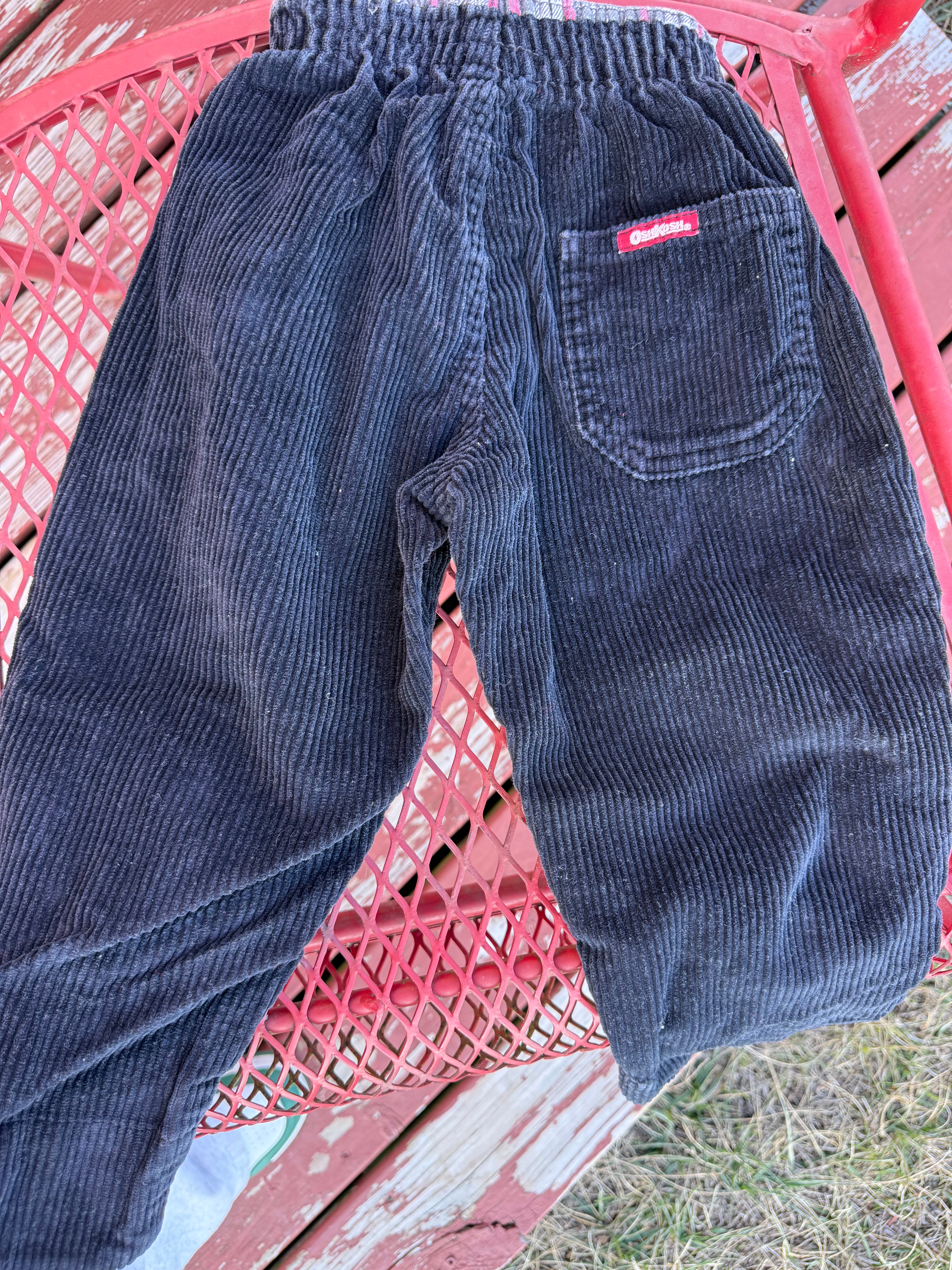 Vintage OshKosh Black Corduroy Pants with Plaid Detailing