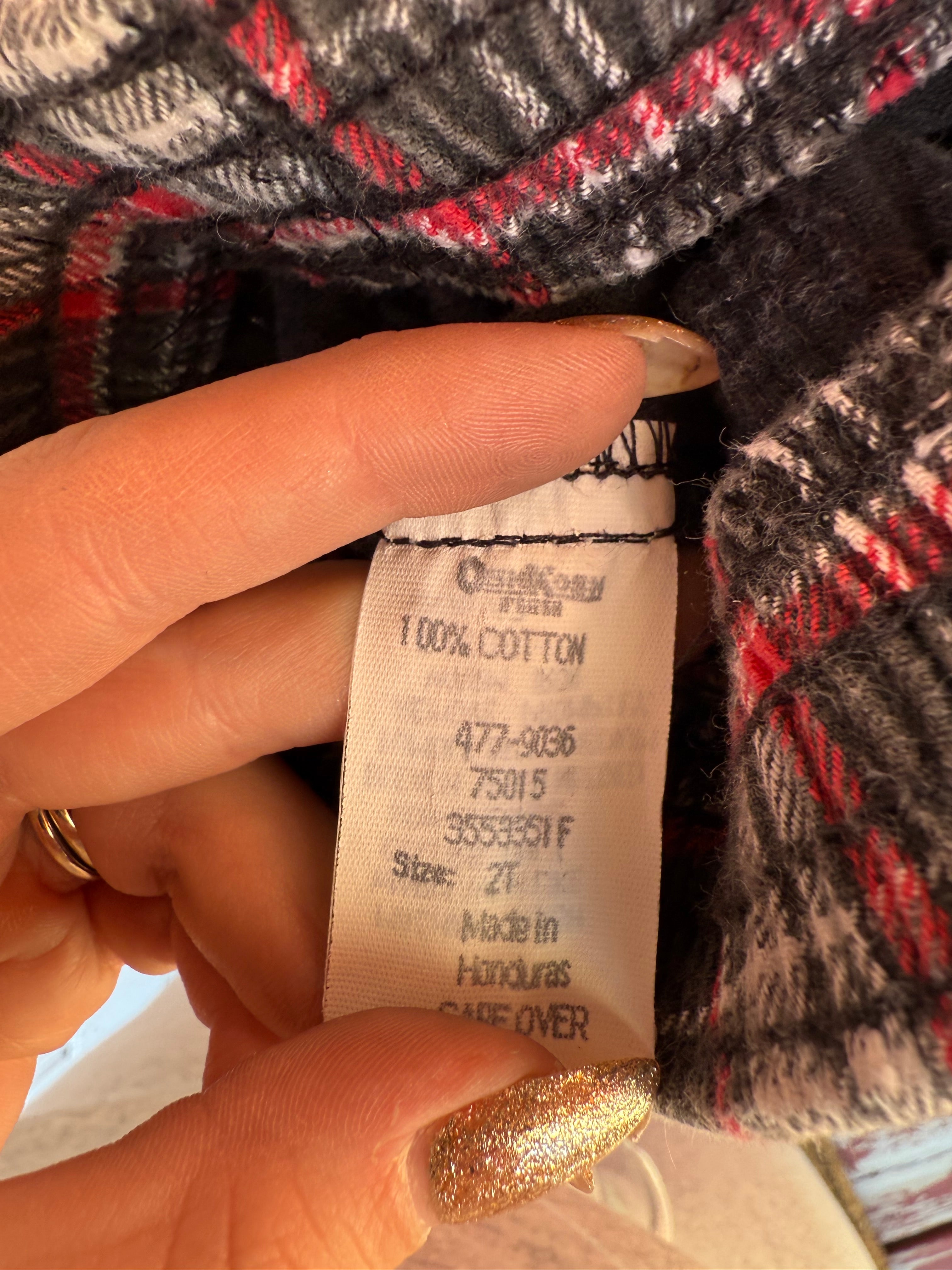 Vintage OshKosh Black Corduroy Pants with Plaid Detailing