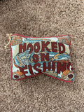 Vintage "Hooked on Fishing" Needlepoint Throw Pillow