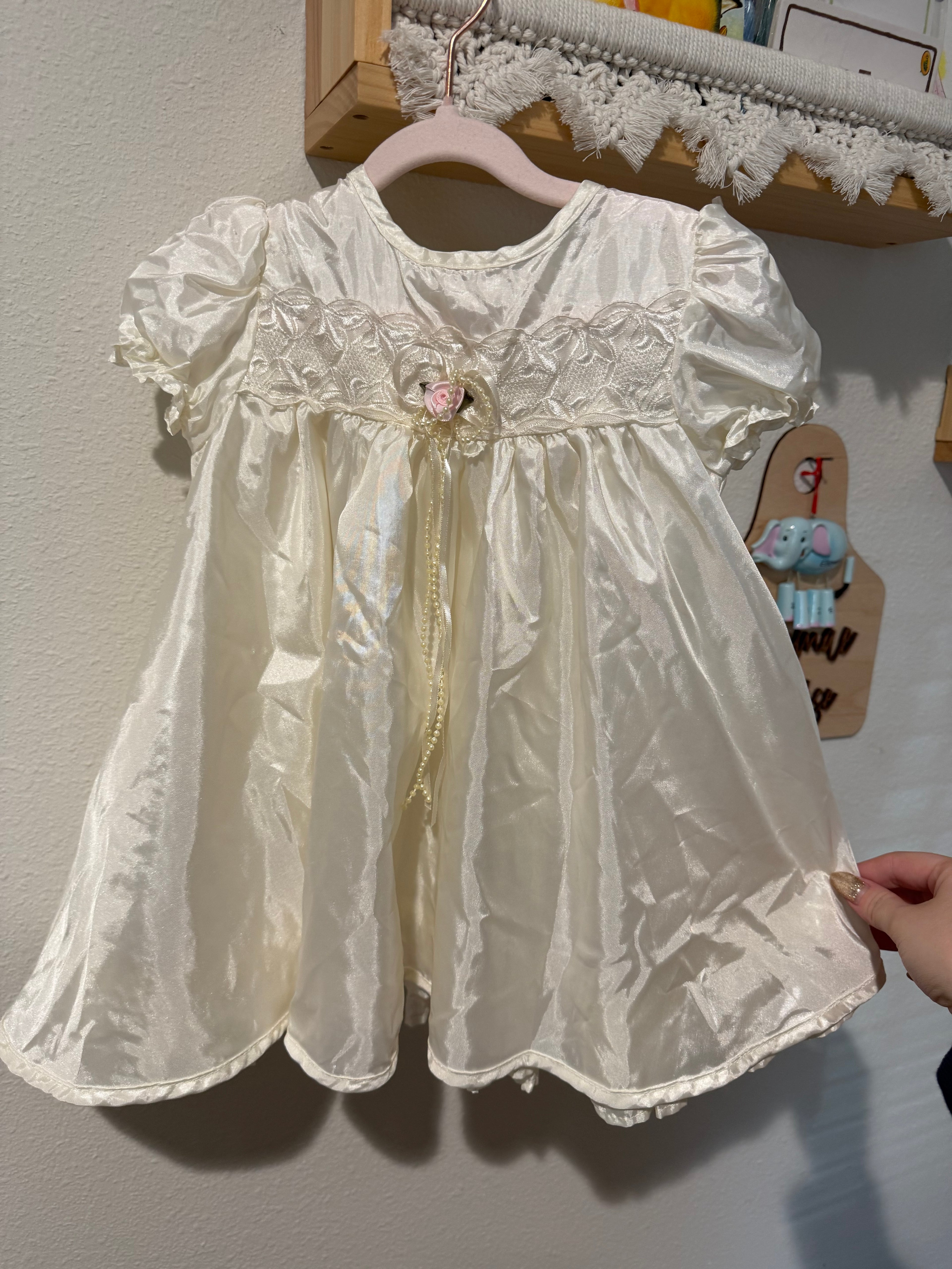 Vintage Rose Cottage Ivory Satin Dress