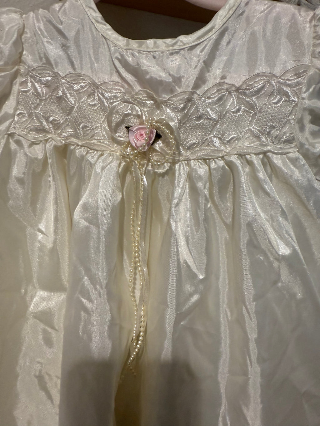 Vintage Rose Cottage Ivory Satin Dress