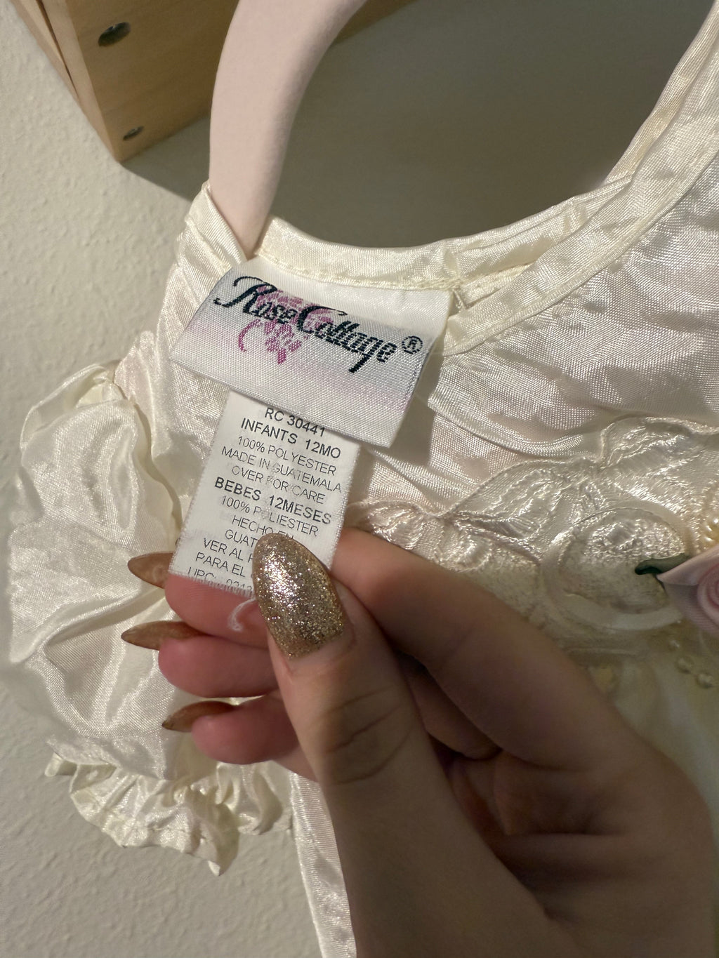 Vintage Rose Cottage Ivory Satin Dress