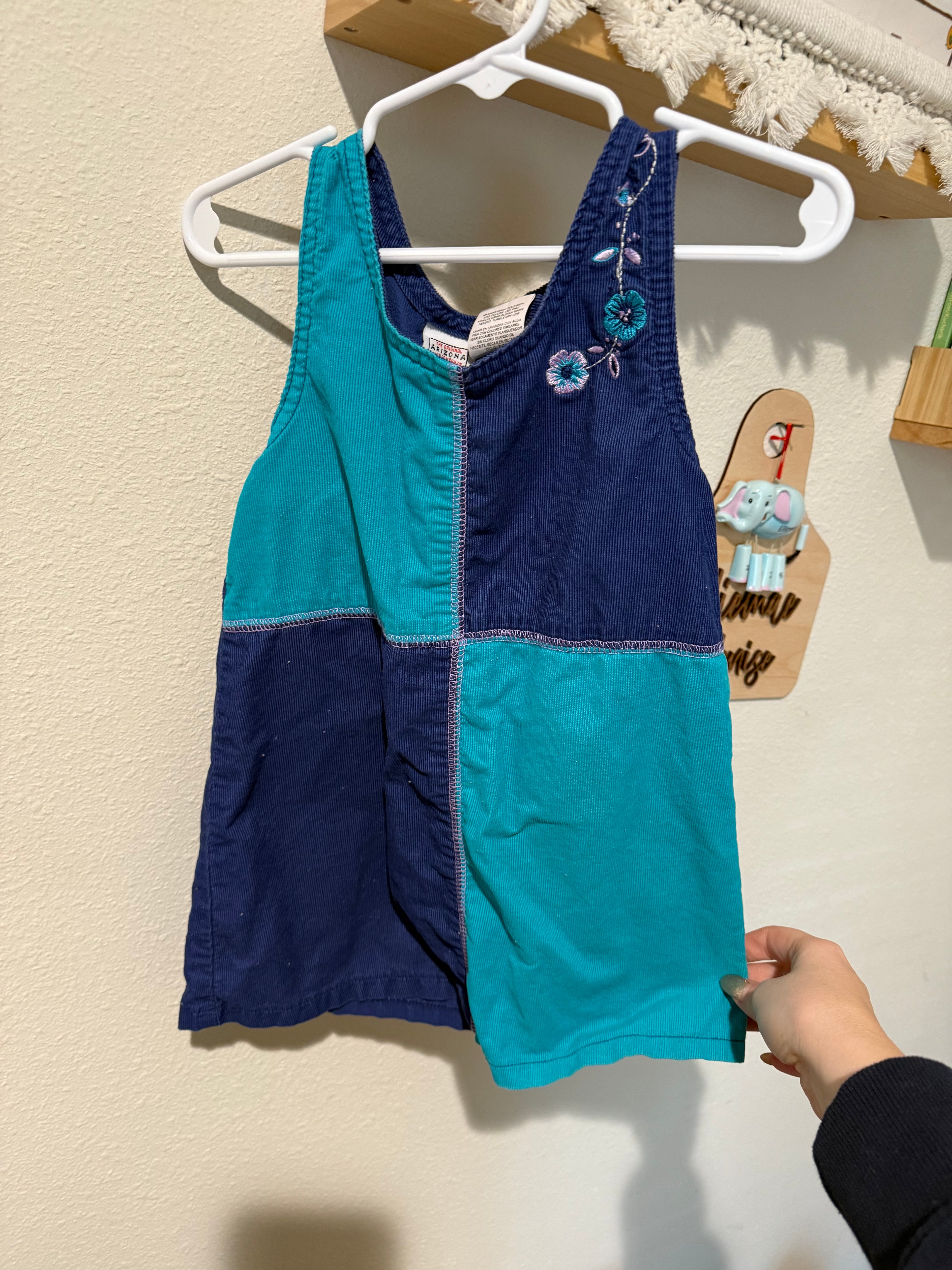 Vintage Blue Corduroy Patchwork Dress