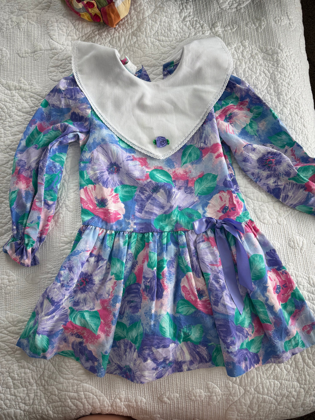 Vintage Purple Floral Sleeved Dress