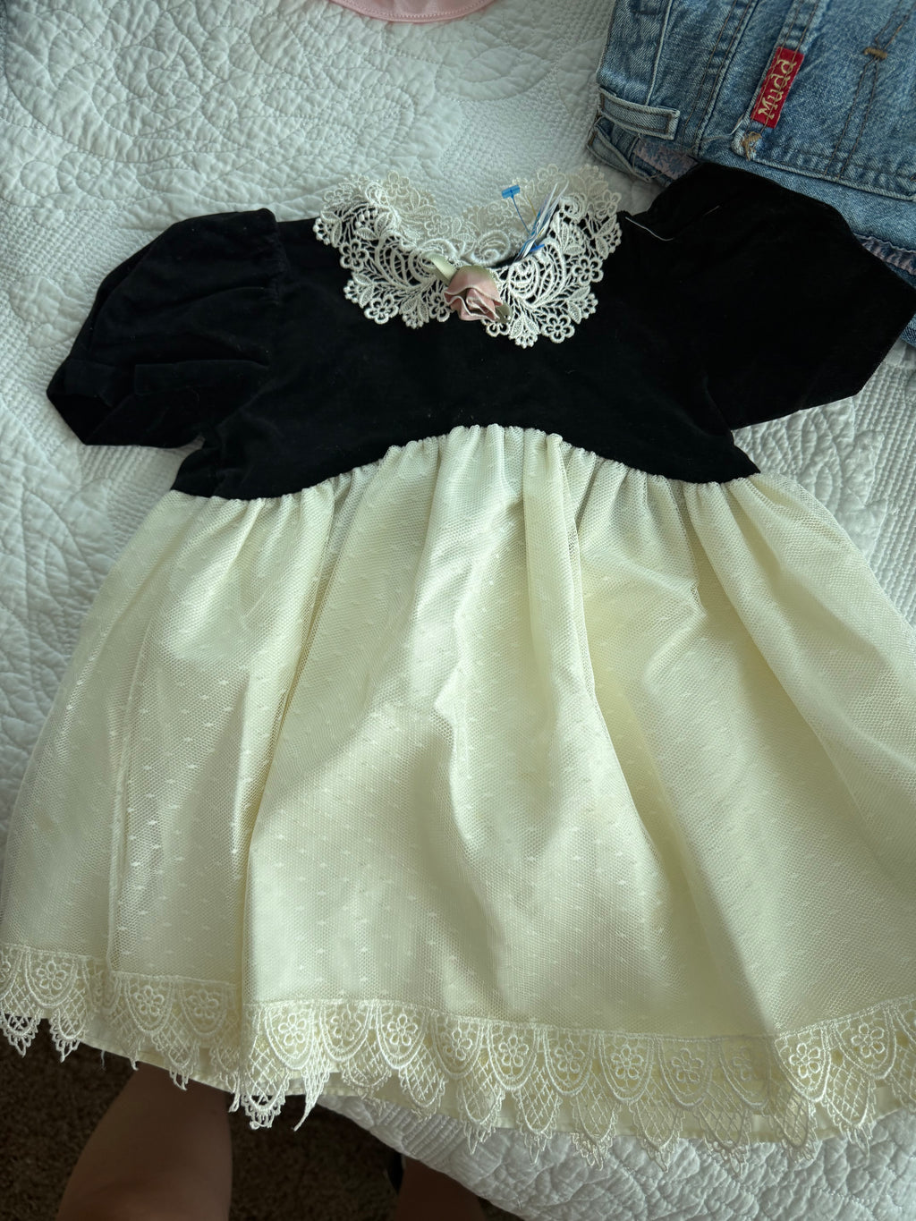 Vintage Black Velvet and Lace Dress