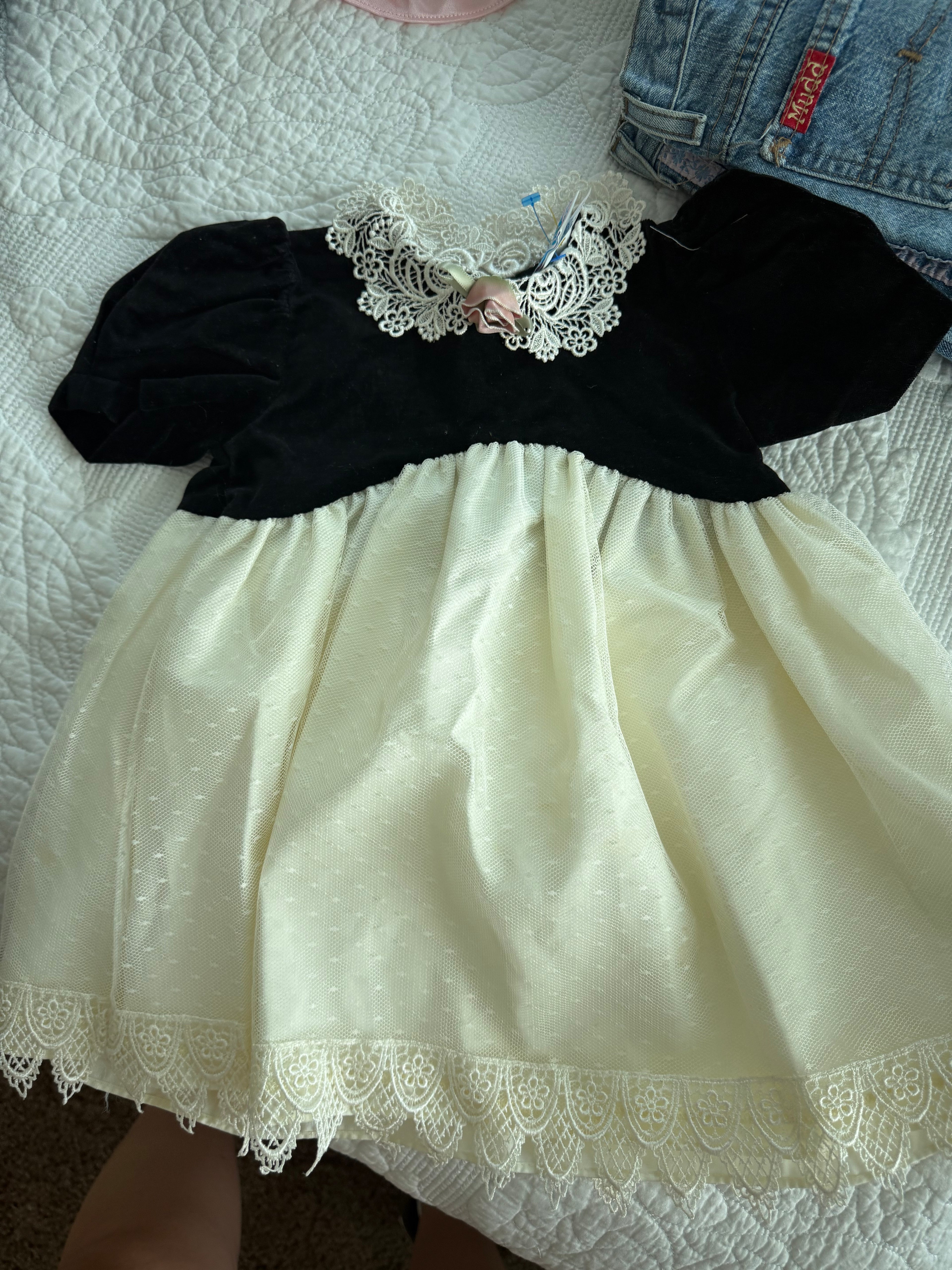 Vintage Black Velvet and Lace Dress
