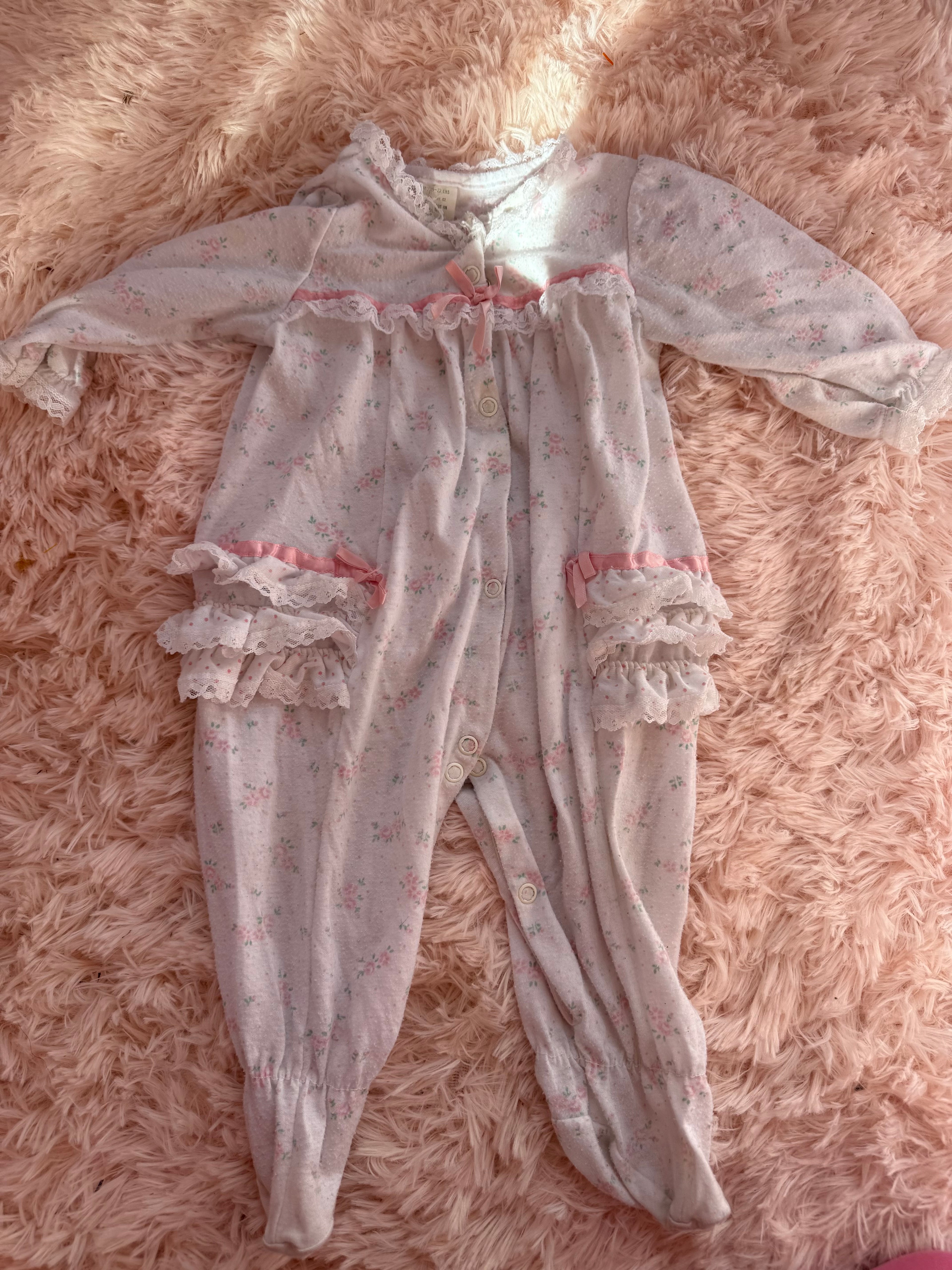 Vintage Floral and Lace Ruffle Sleeper