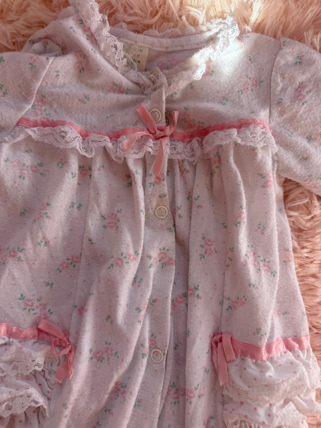 Vintage Floral and Lace Ruffle Sleeper