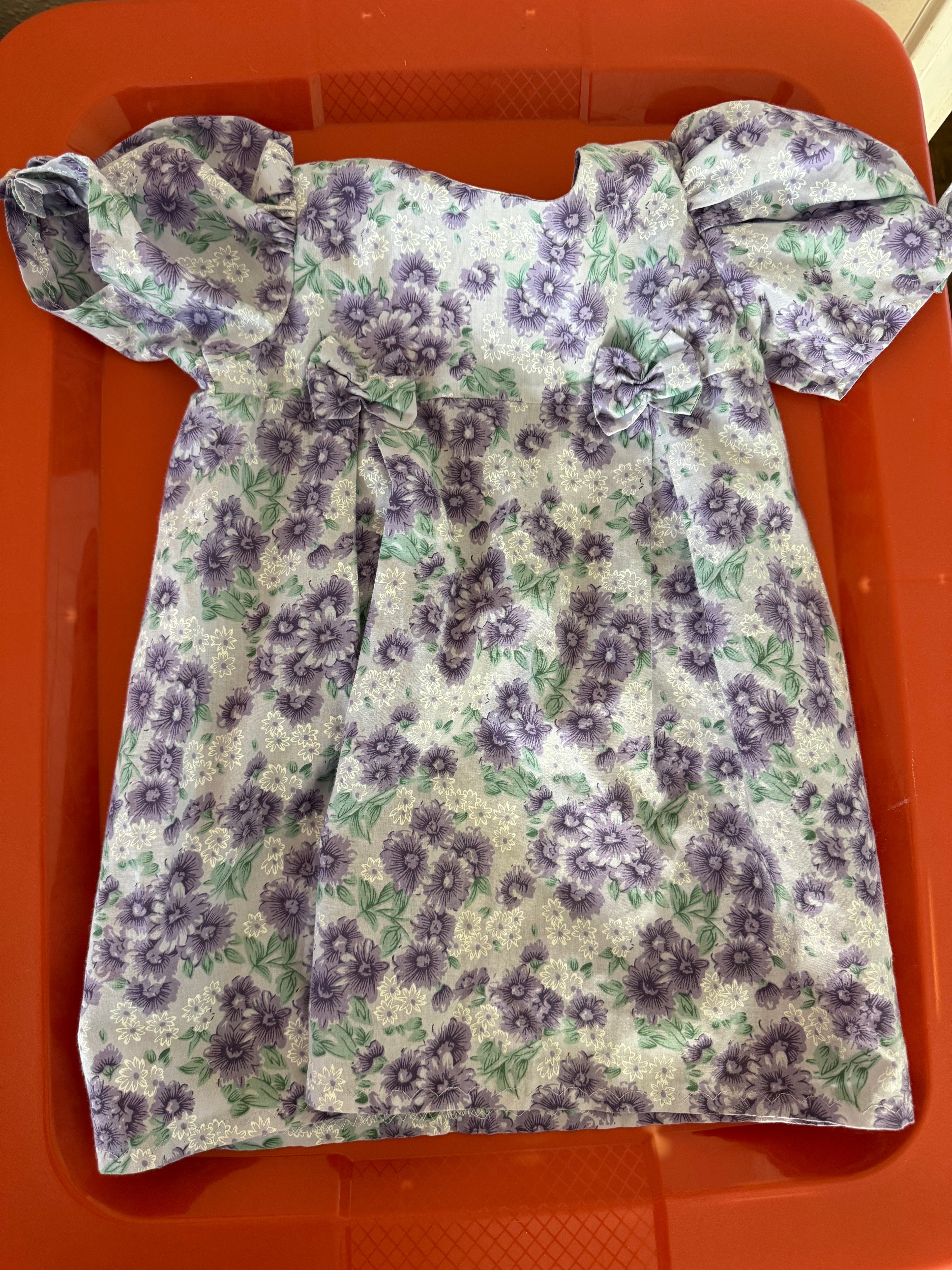 Vintage Purple Floral Dress with Bow Details