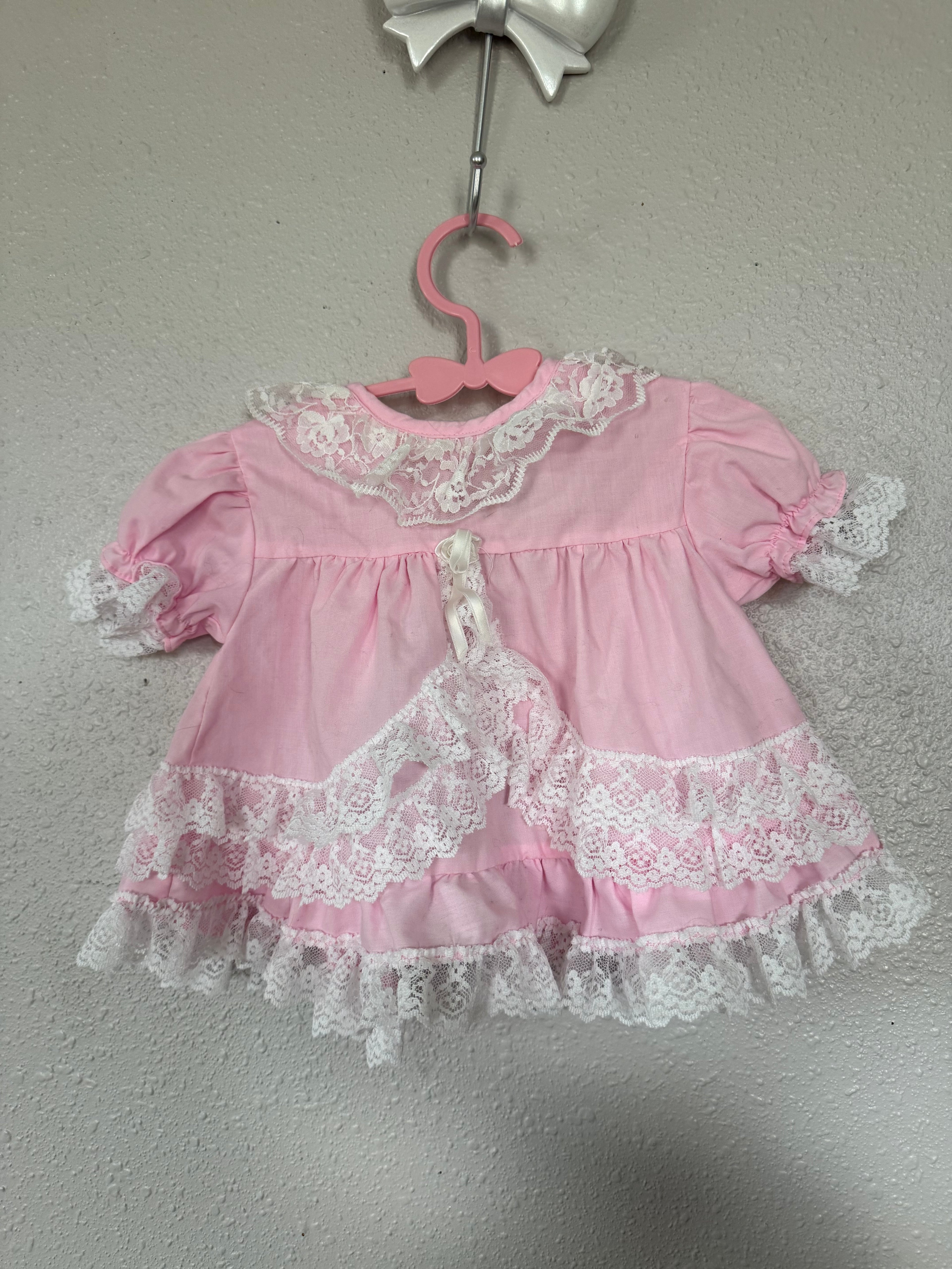Vintage Pink Lace Ruffle Dress