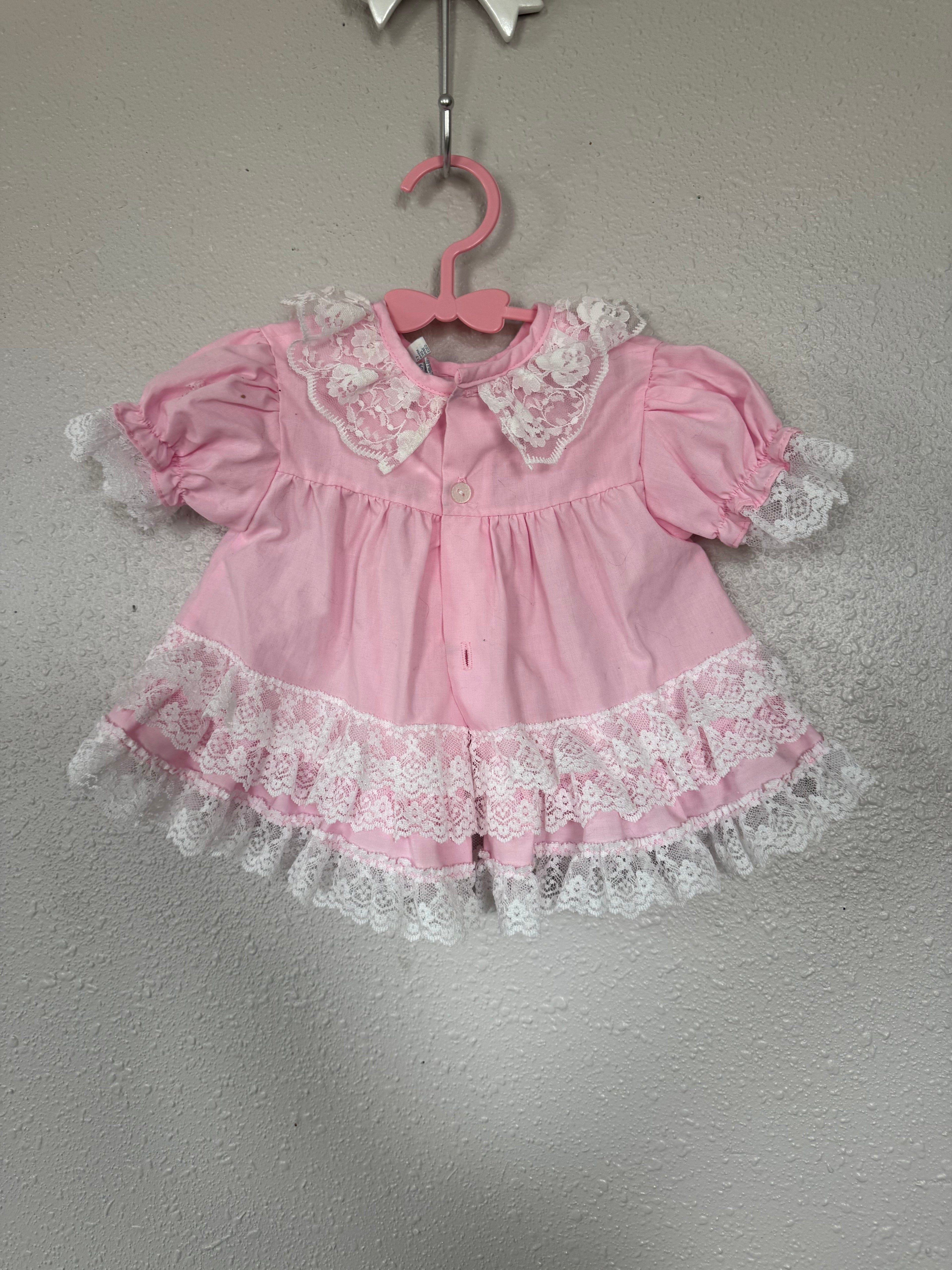Vintage Pink Lace Ruffle Dress
