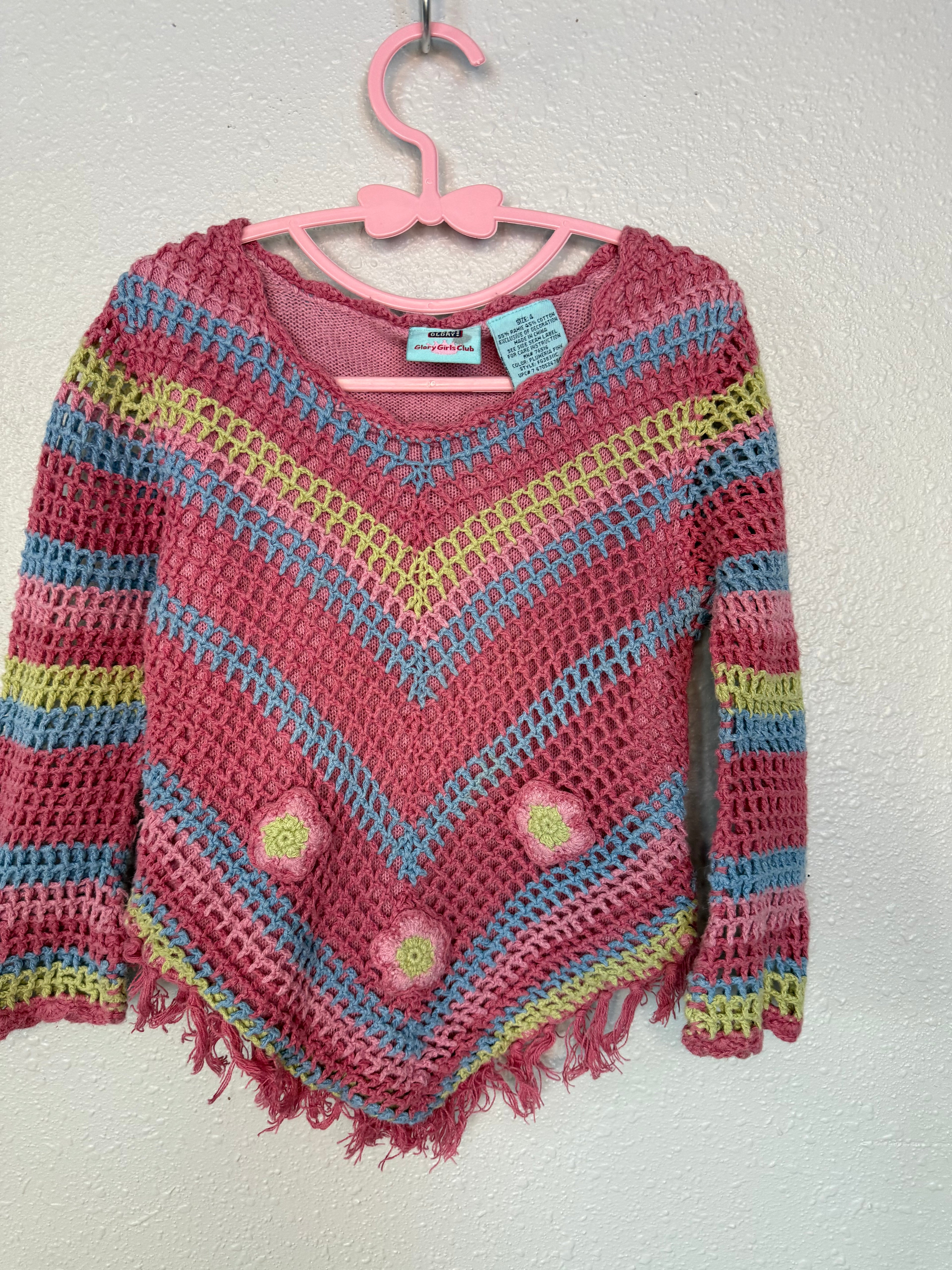 Y2K Crochet Knit Poncho Sweater