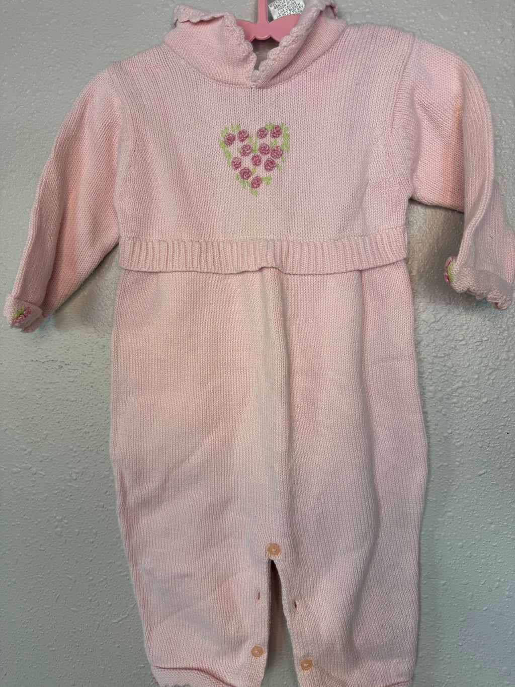 Vintage Pink Knit Romper with Rose Details