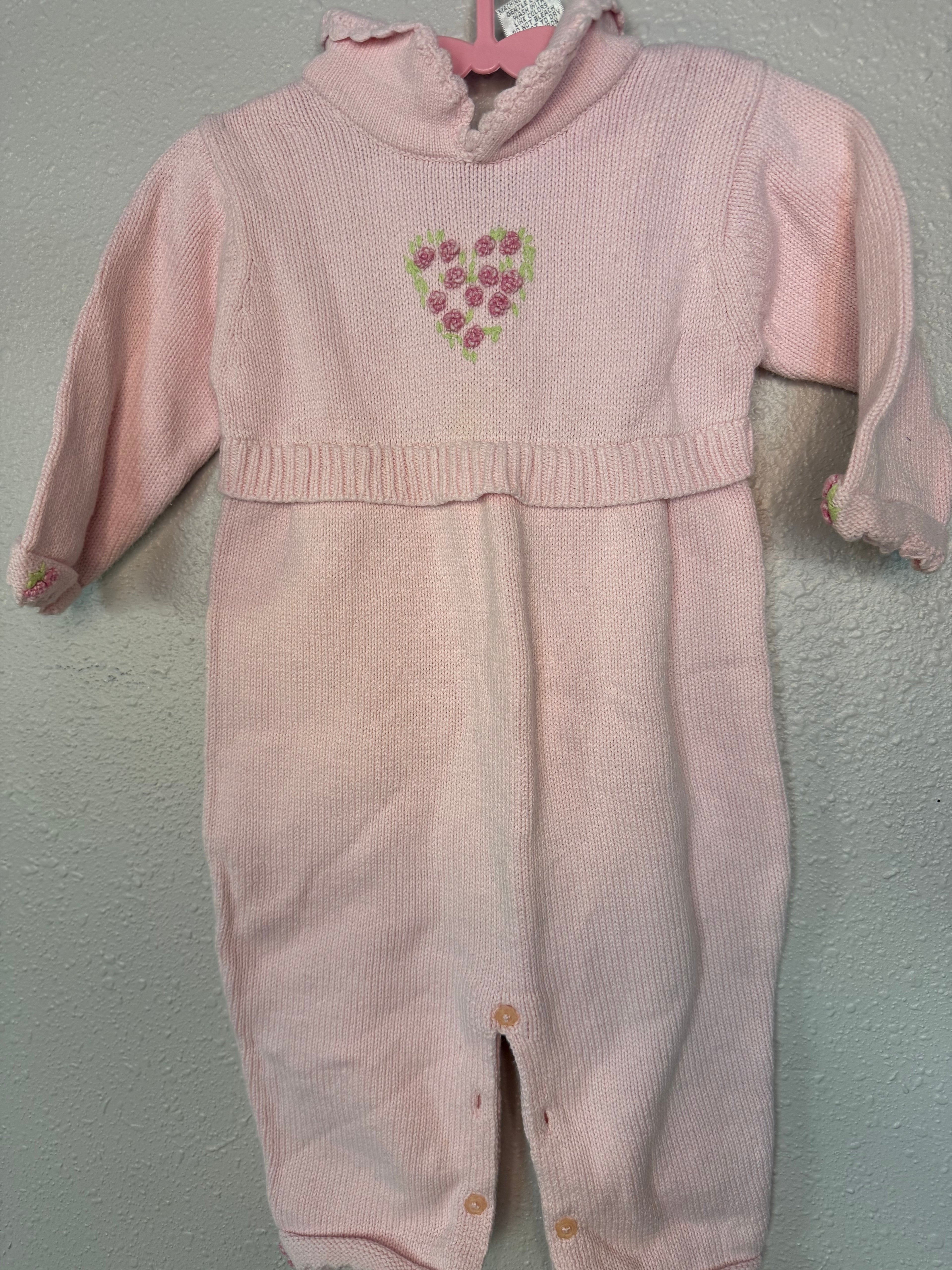Vintage Pink Knit Romper with Rose Details