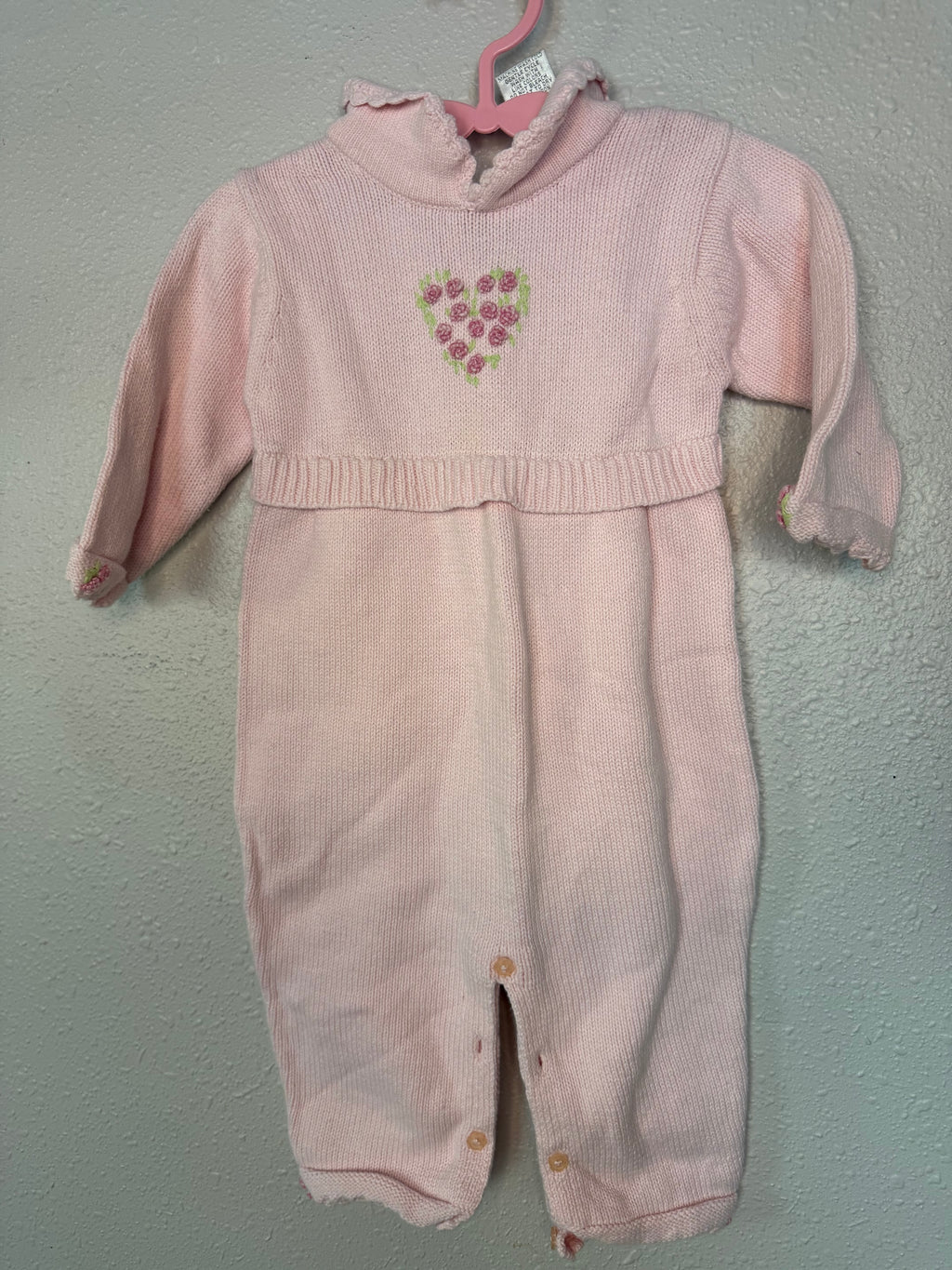 Vintage Pink Knit Romper with Rose Details