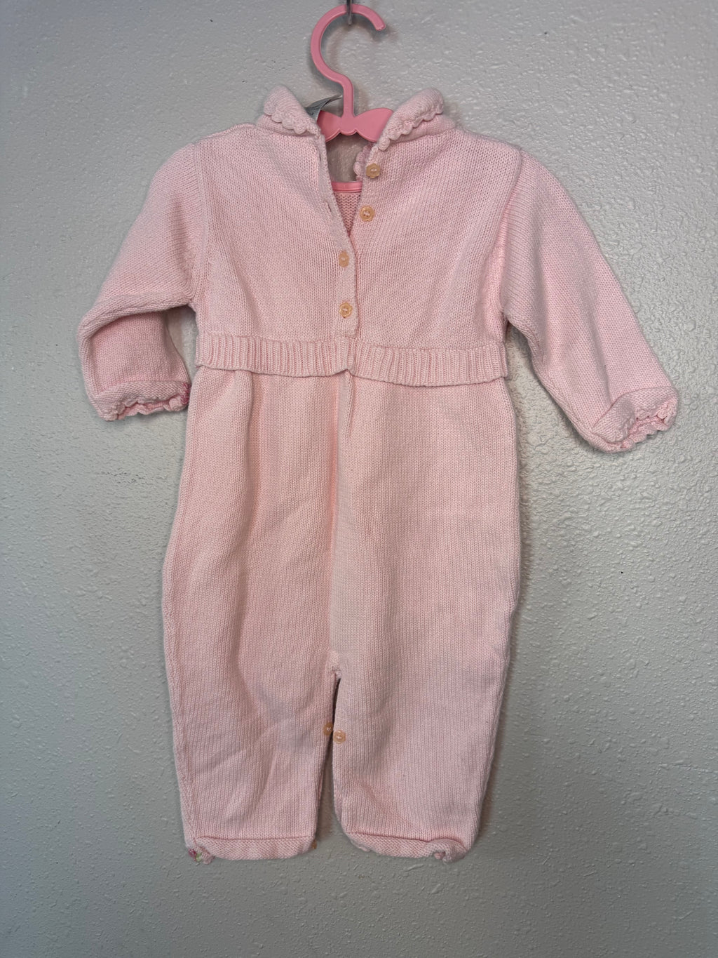 Vintage Pink Knit Romper with Rose Details