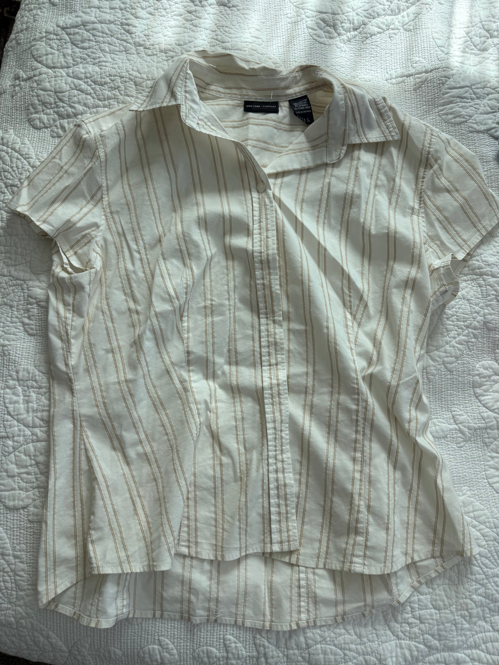 Y2K White and Gold Striped Blouse