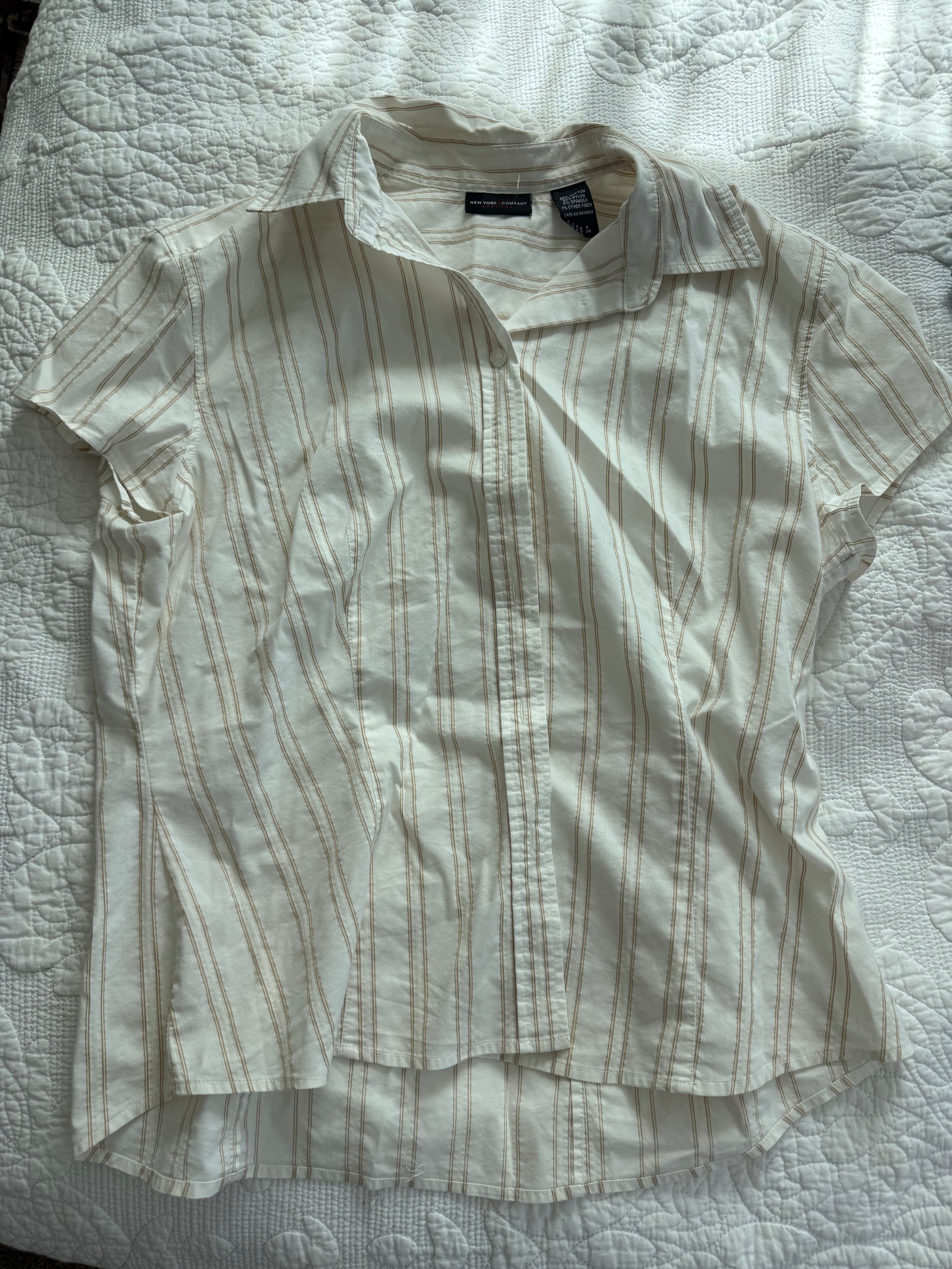 Y2K White and Gold Striped Blouse