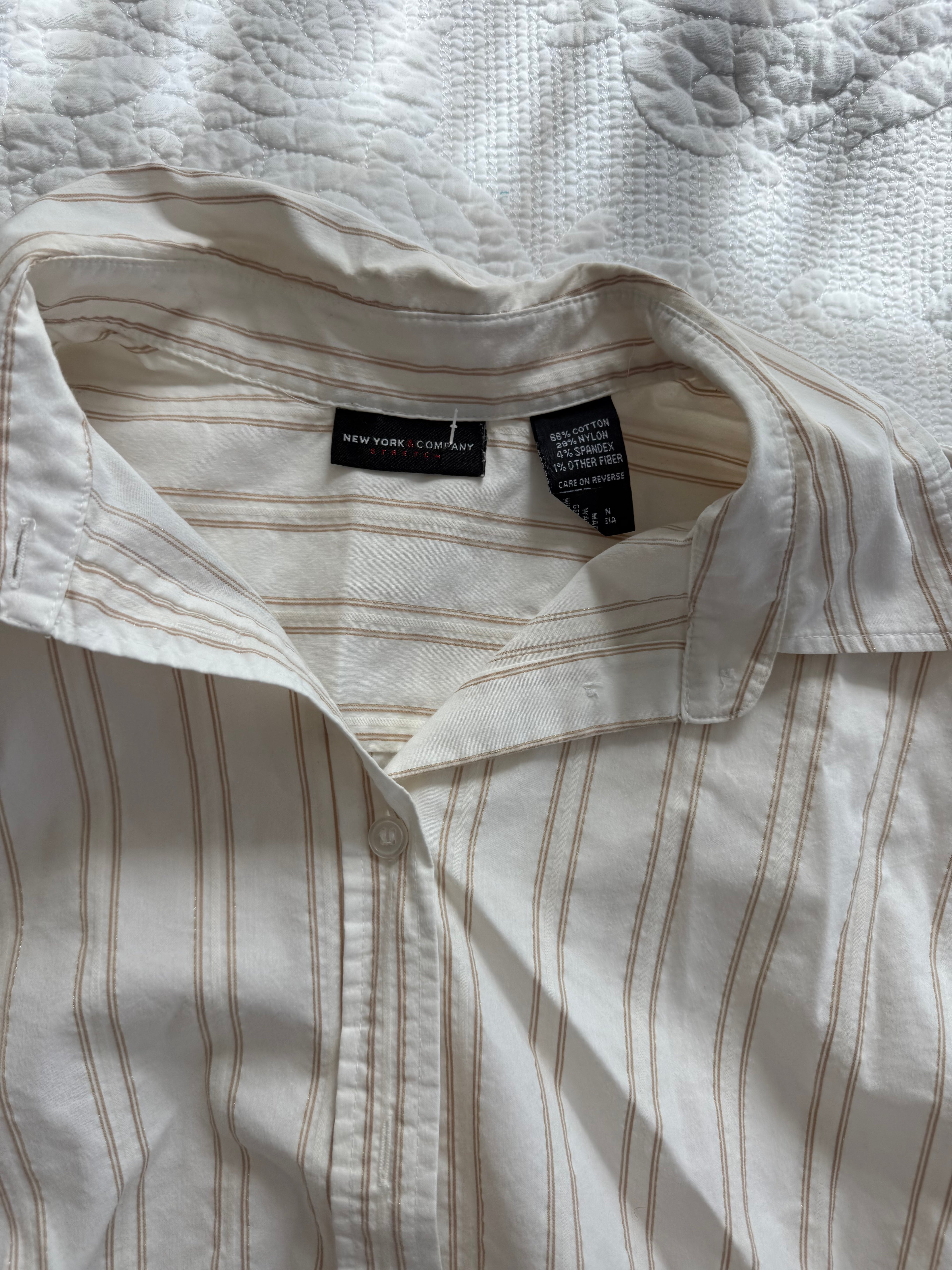 Y2K White and Gold Striped Blouse