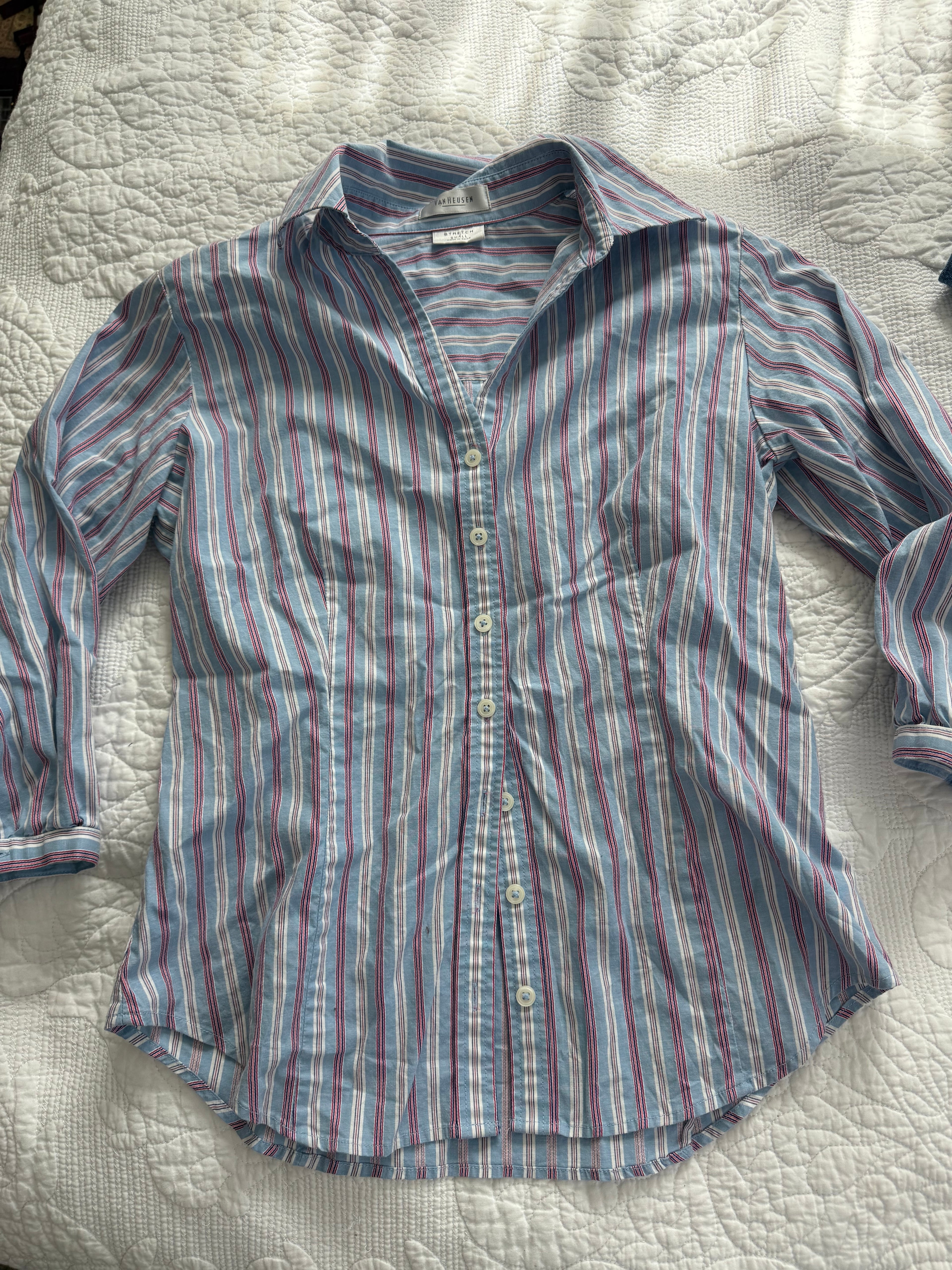 Vintage Blue and Pink Striped Blouse
