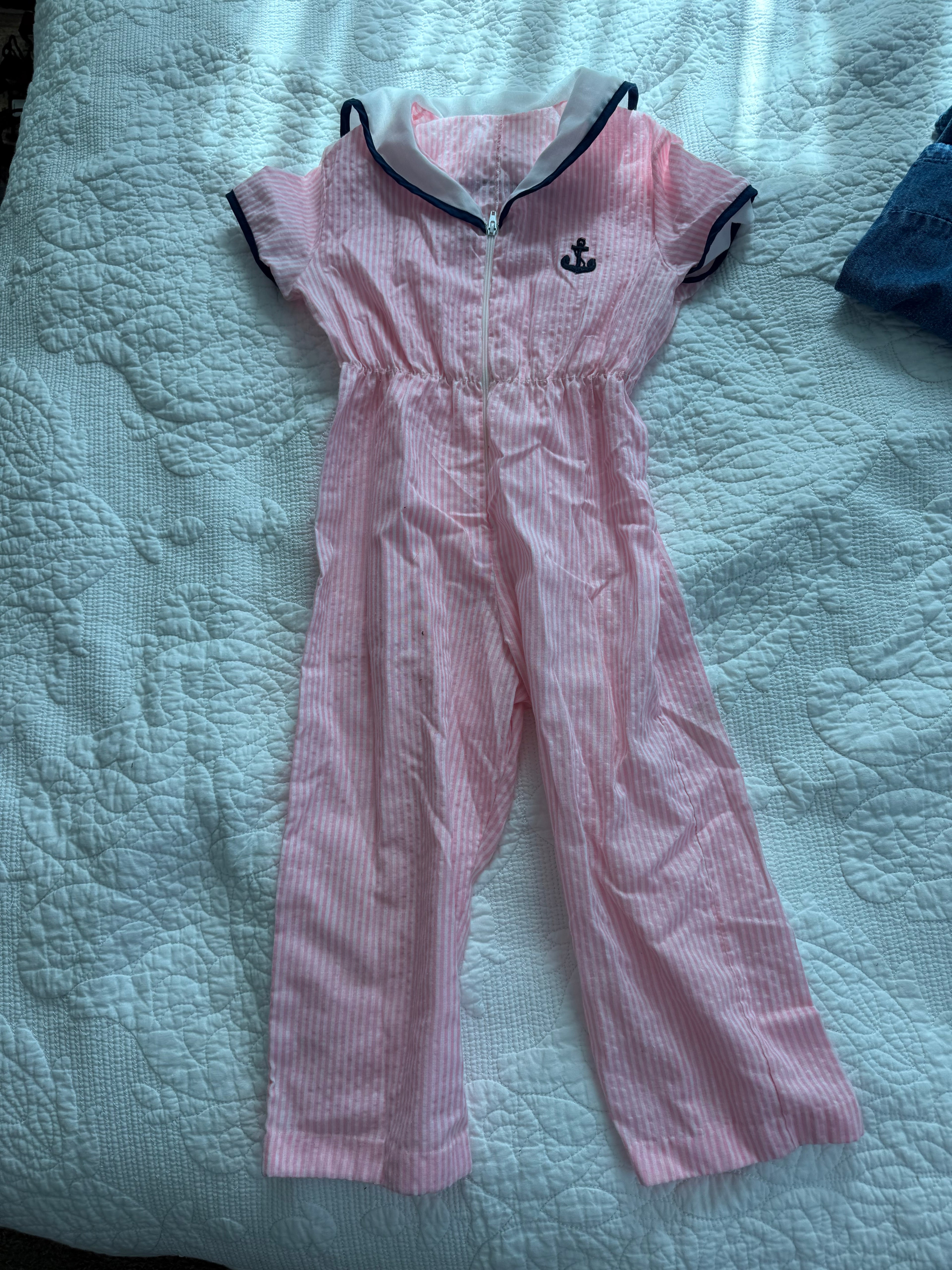 Vintage Pink and Navy Striped Sailor Jumper