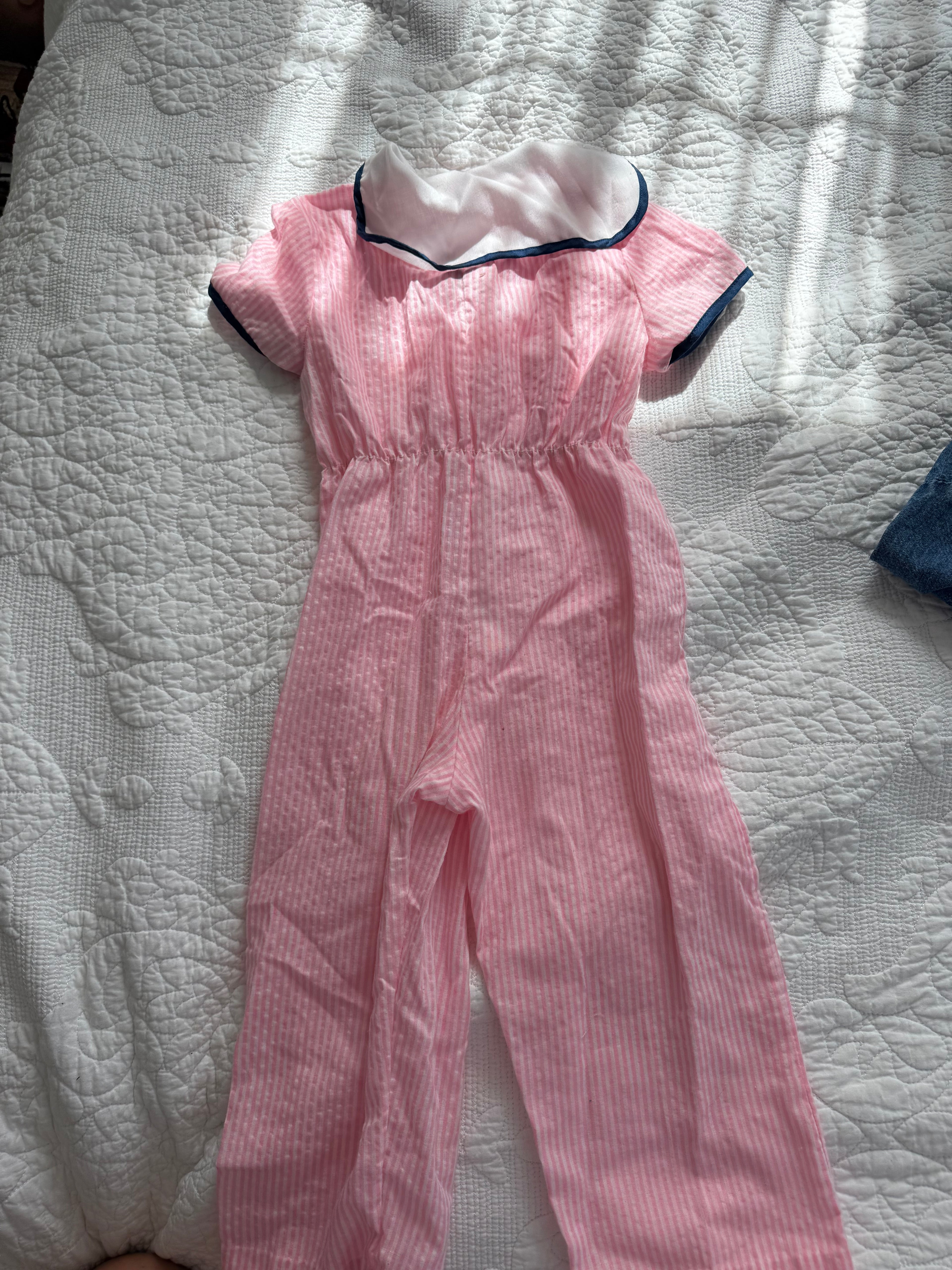 Vintage Pink and Navy Striped Sailor Jumper