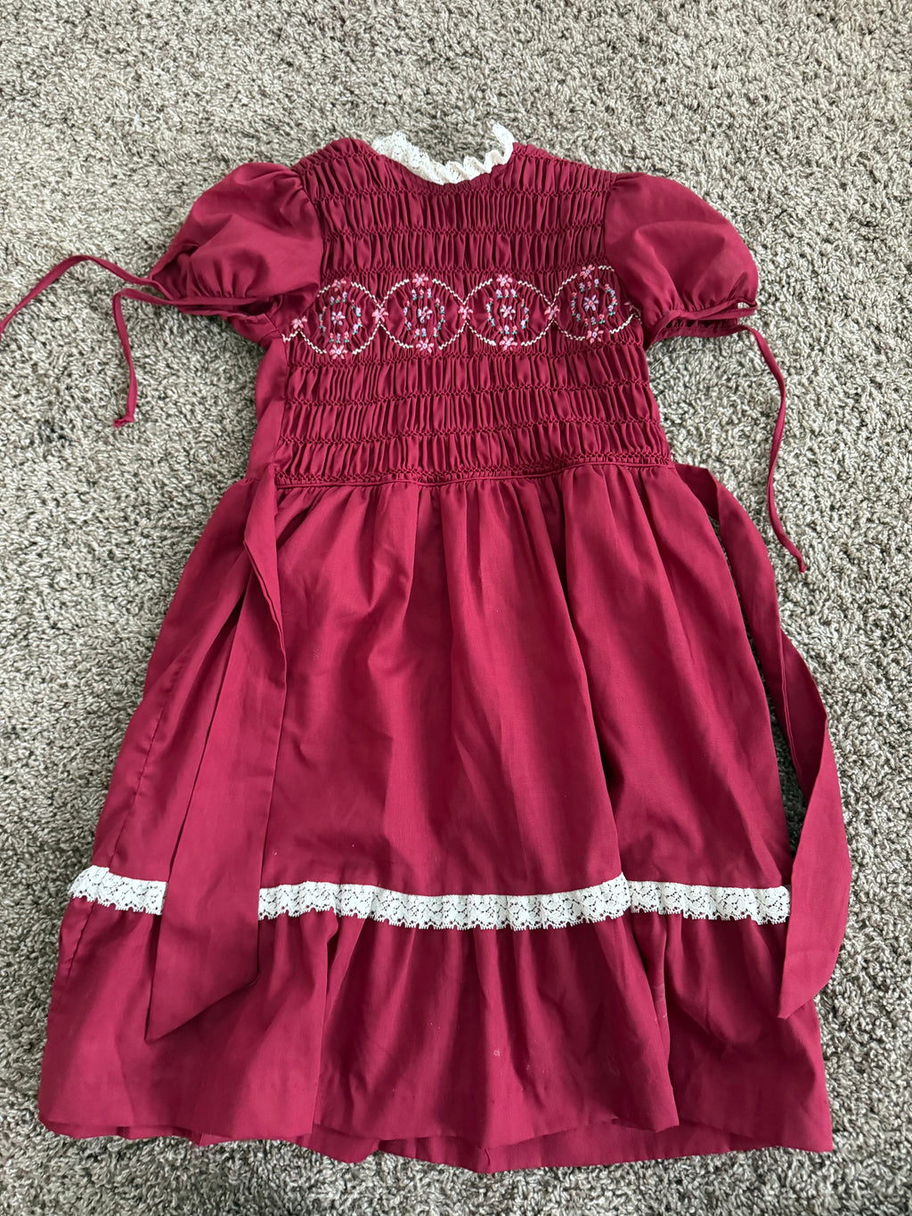 Vintage Maroon Smocked Dress