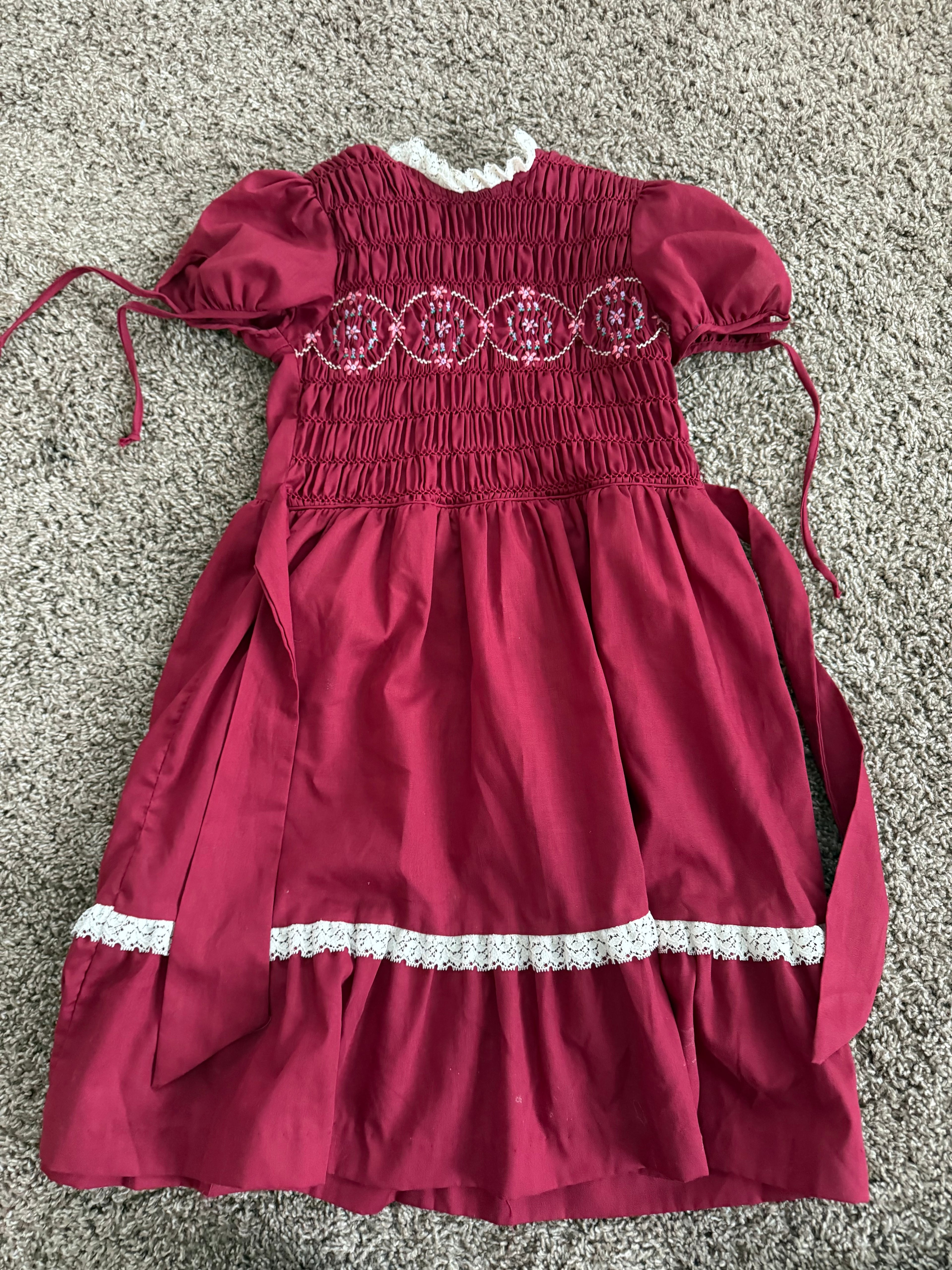 Vintage Maroon Smocked Dress