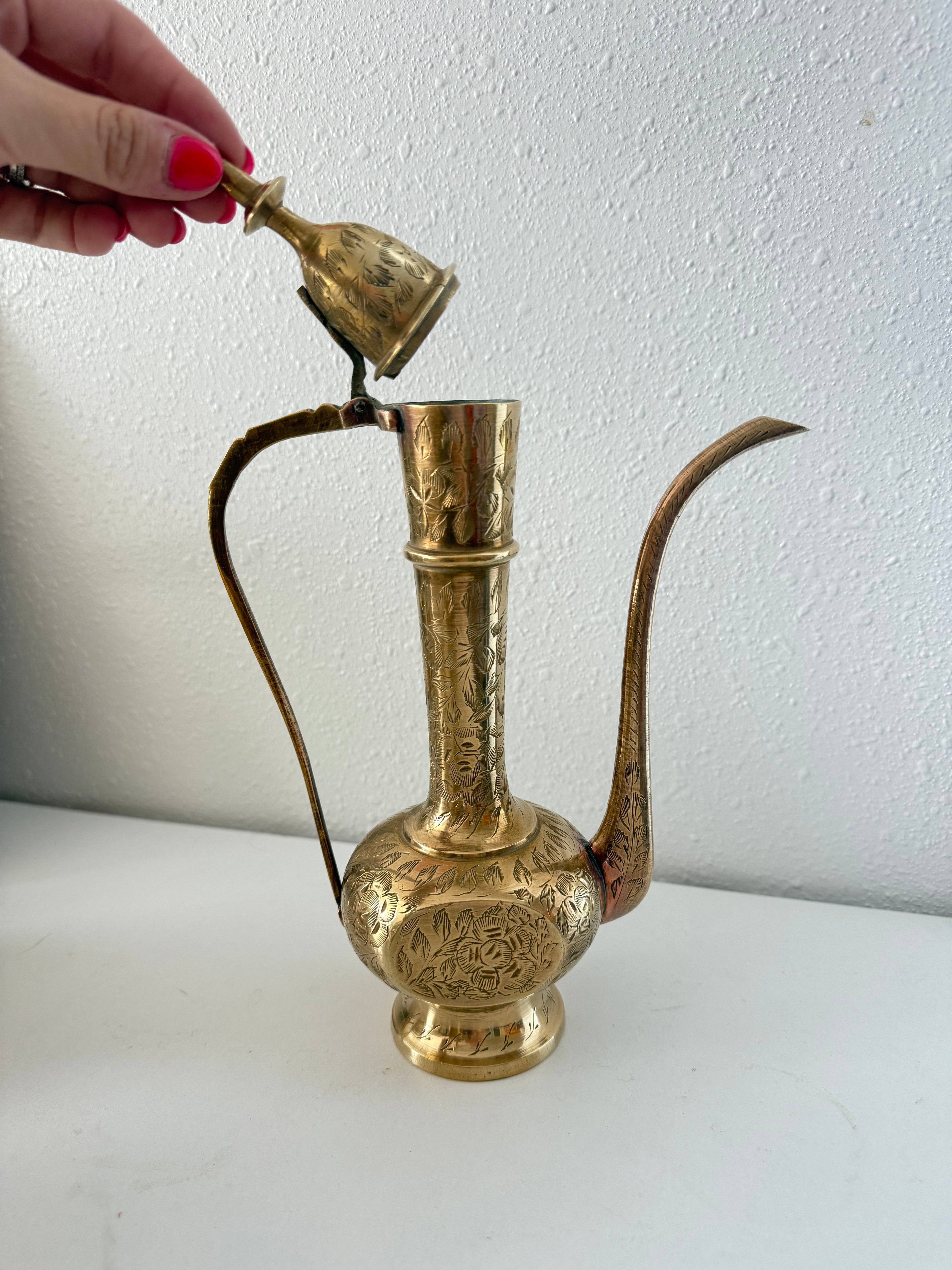 Antique Tall and Skinny Brass Teapot