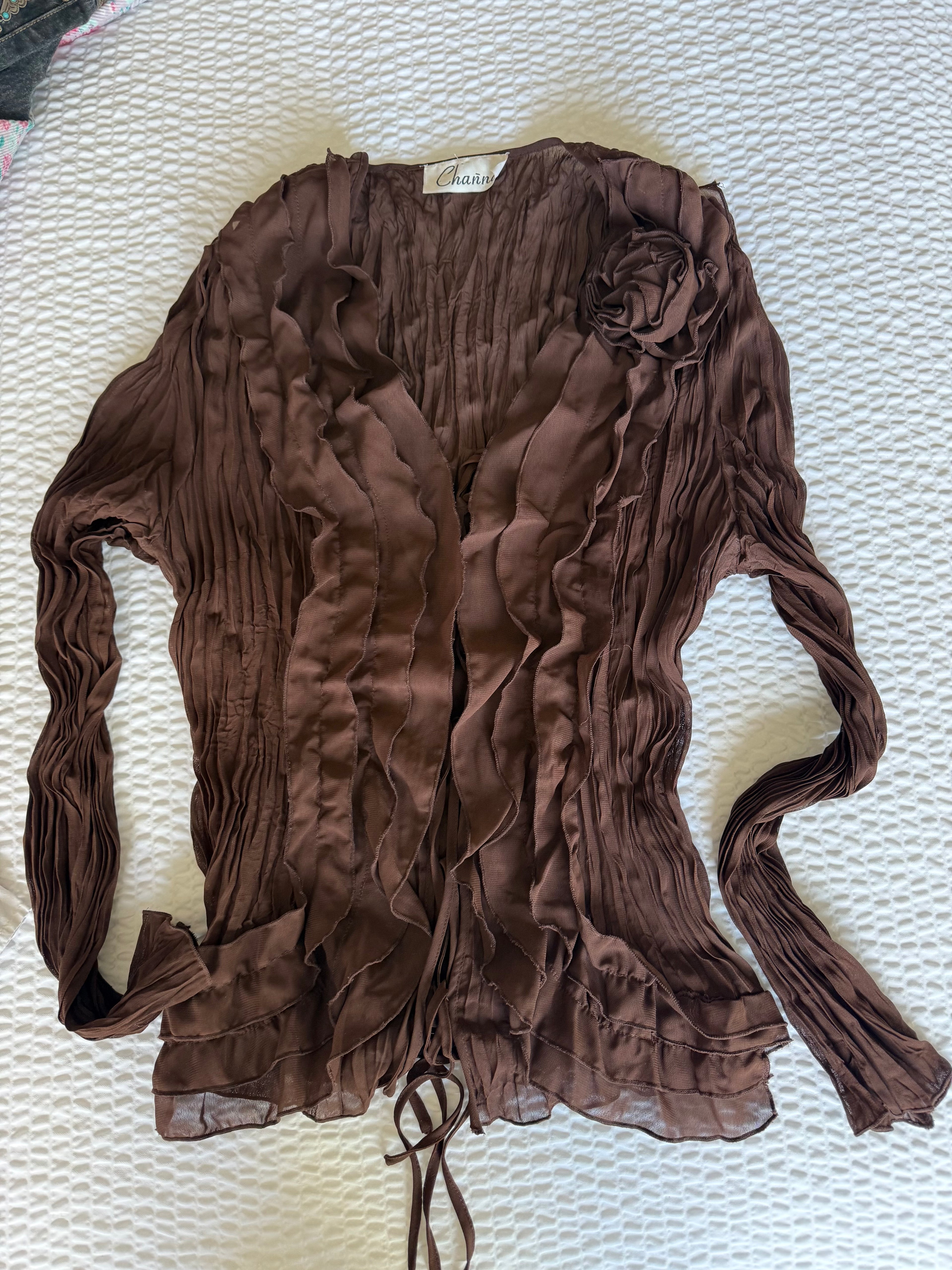 Y2K Brown Ruffle Blouse