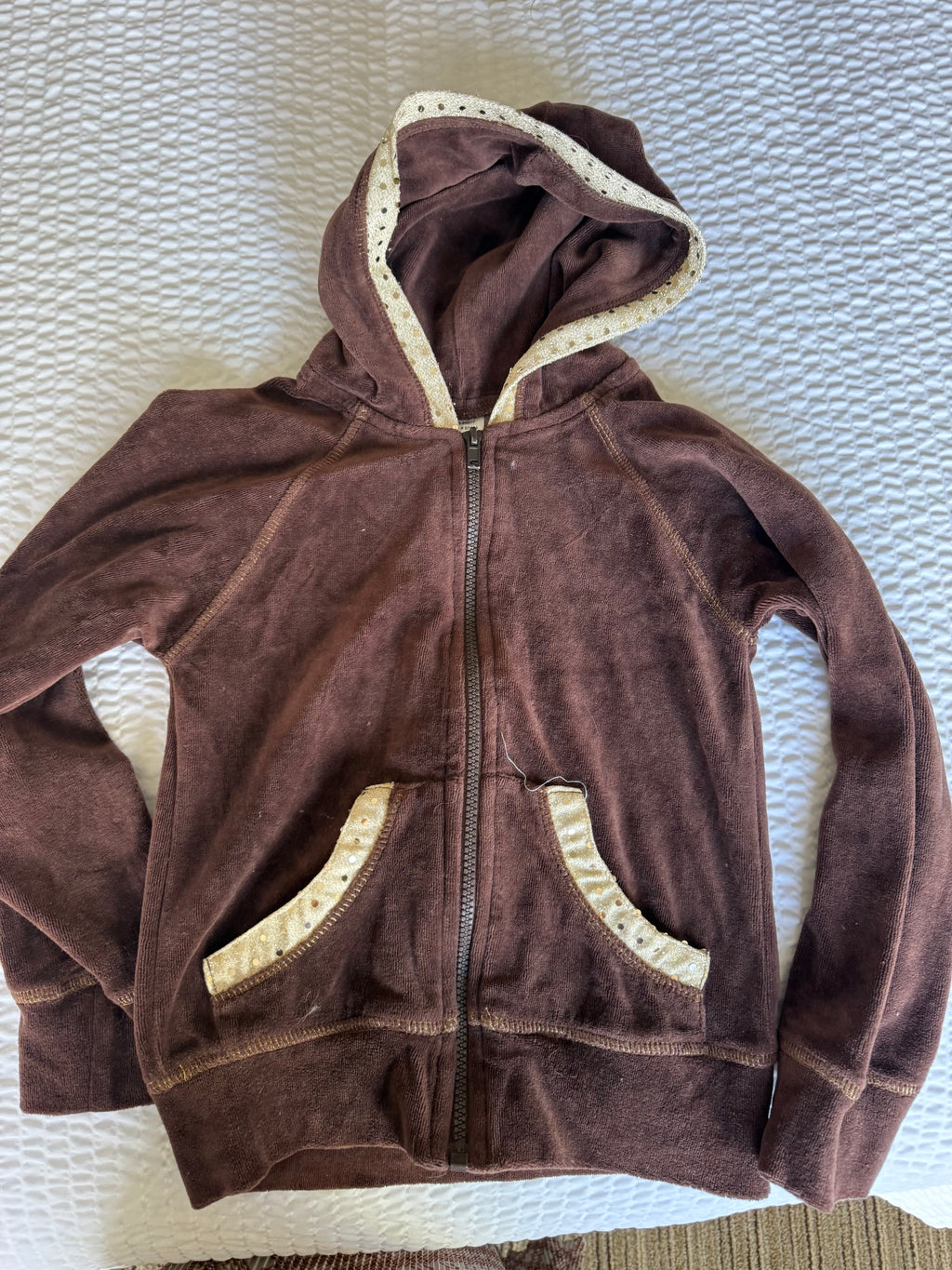 Y2K Brown Velour and Gold Sequin Heart Jacket