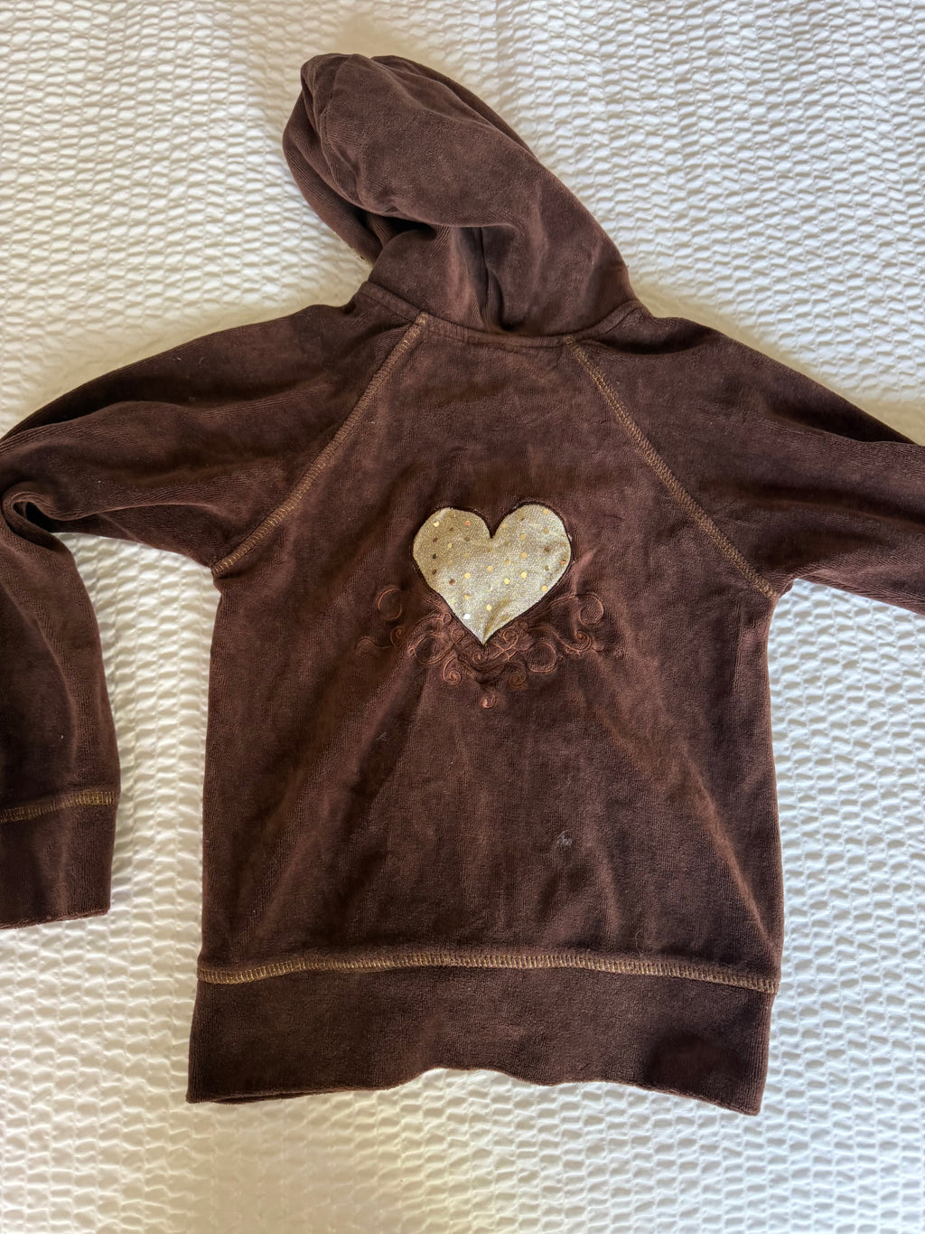 Y2K Brown Velour and Gold Sequin Heart Jacket