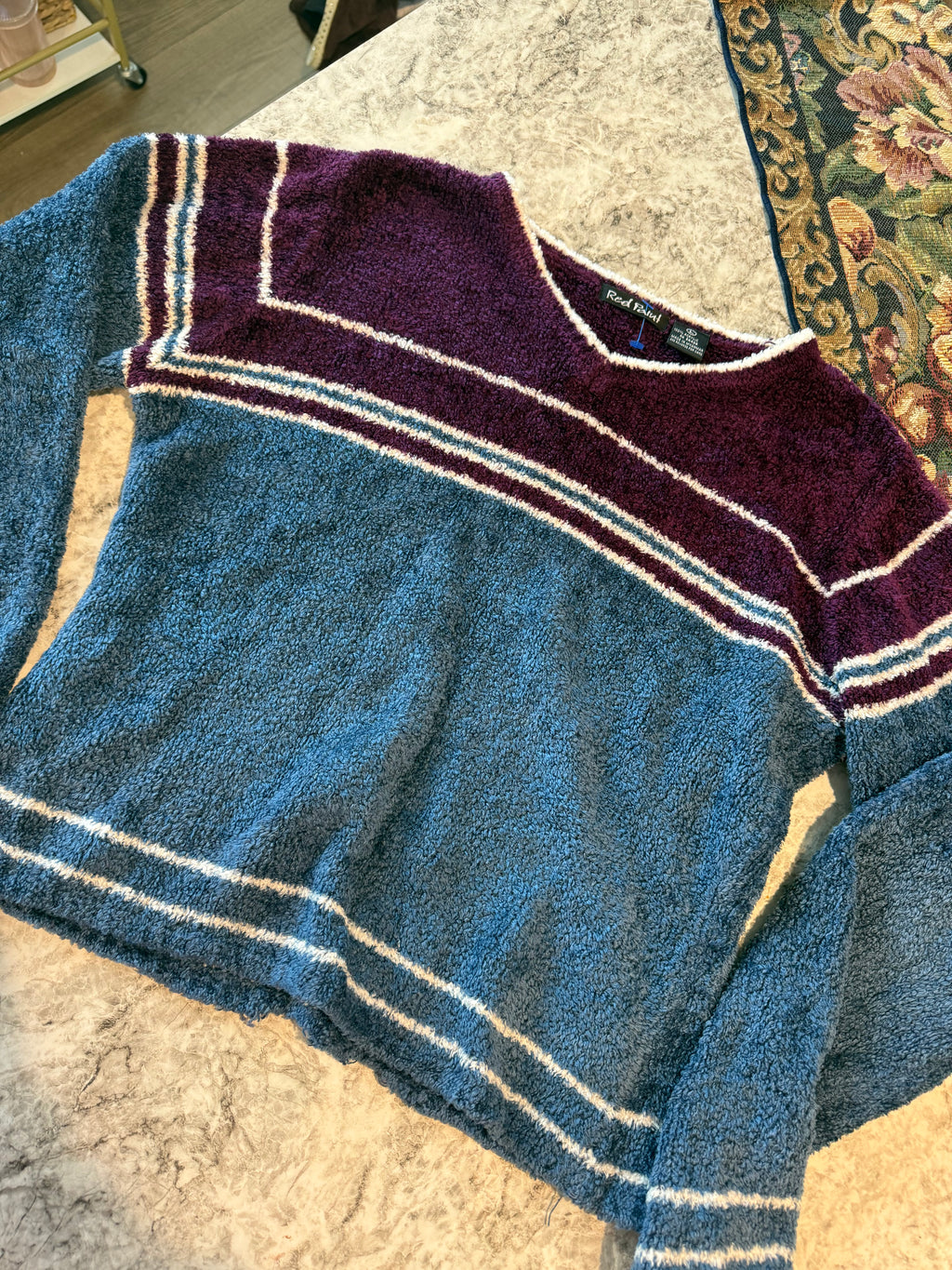 Vintage Teal and Purple Sweater Top