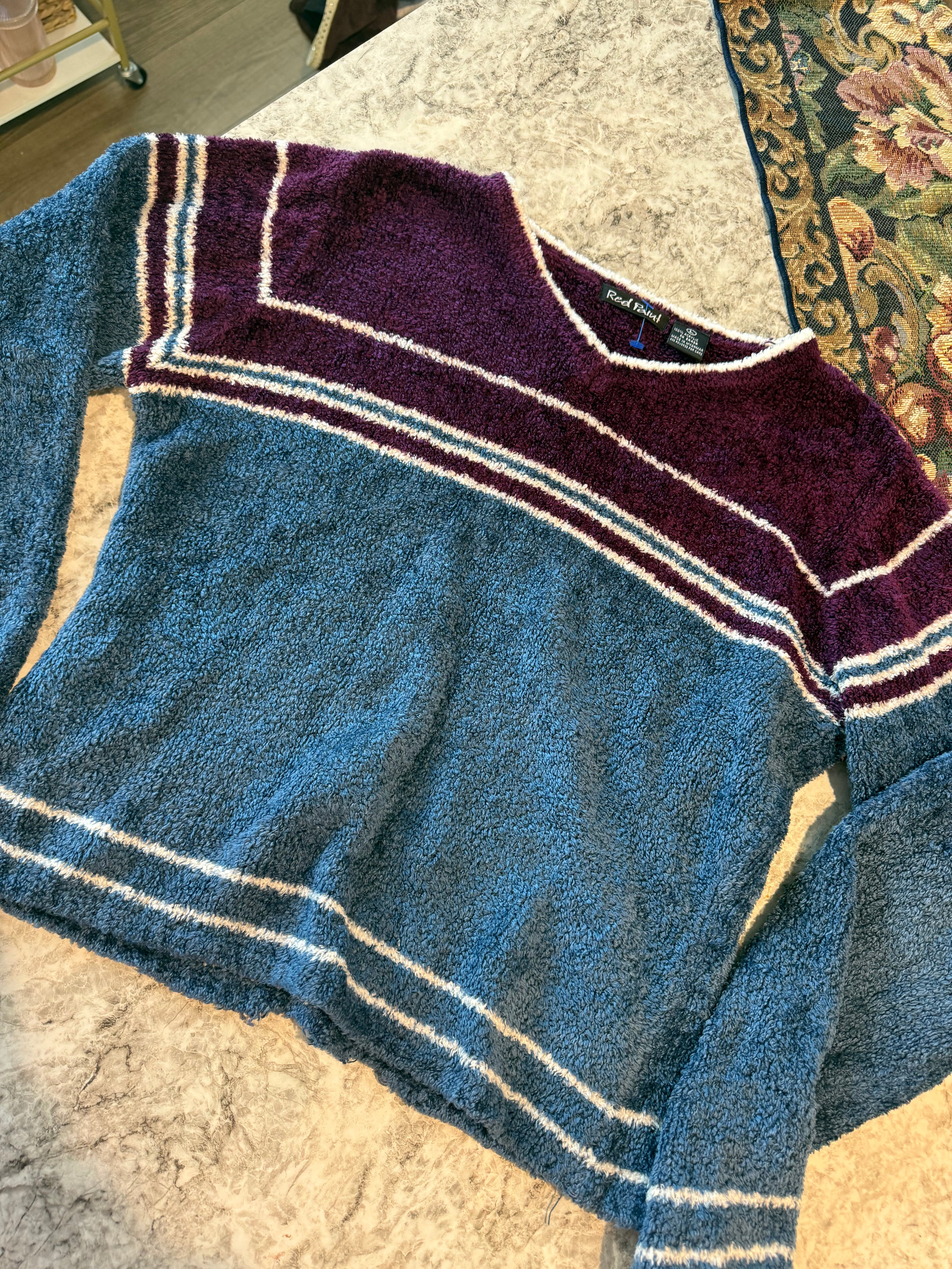 Vintage Teal and Purple Sweater Top