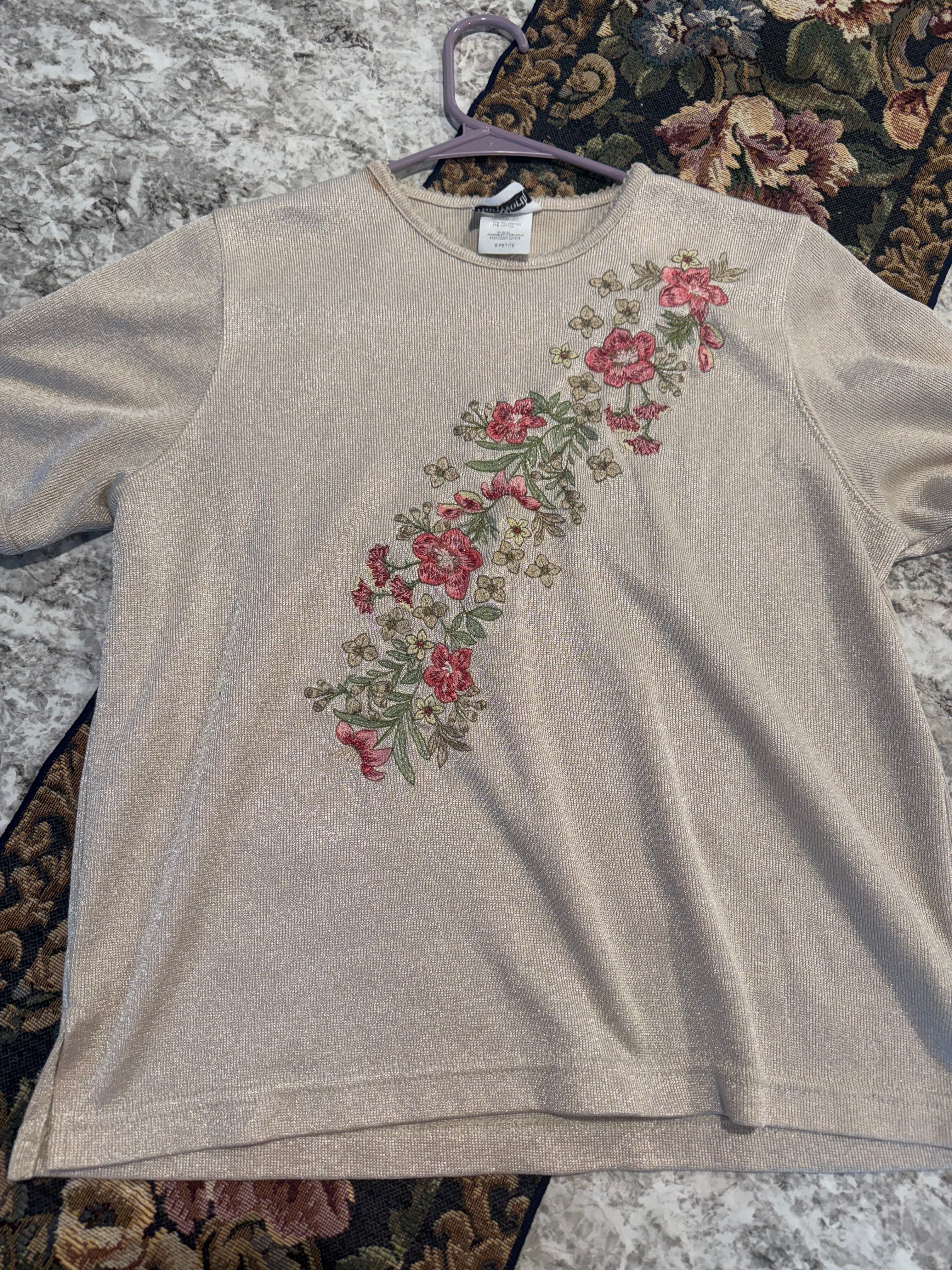 Vintage Shimmer Top with Floral Details