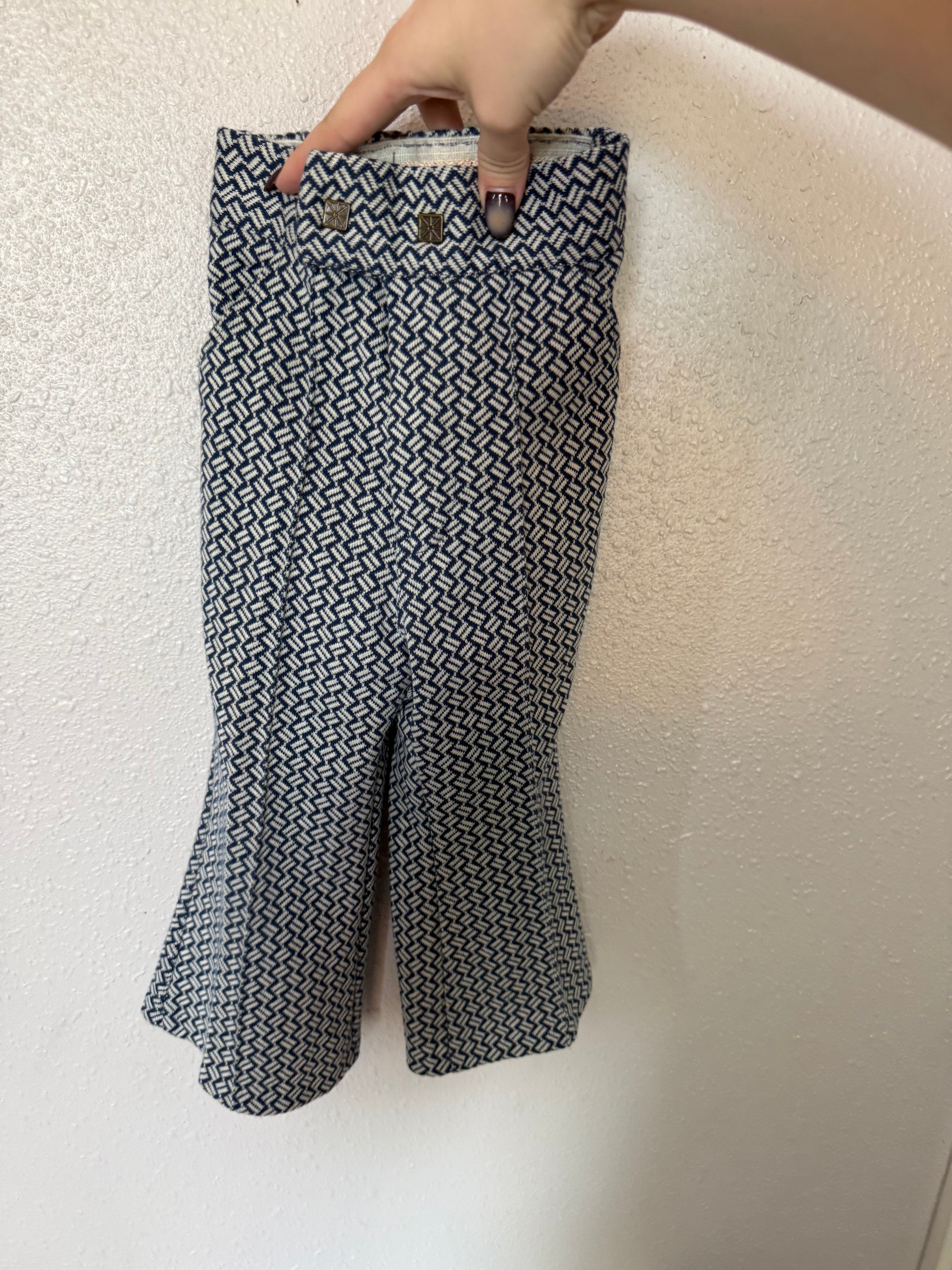 70s Straight Leg with Little Flair Navy Patterned Pants