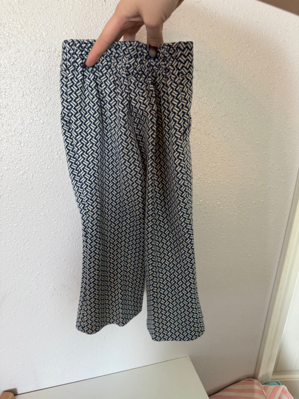 70s Straight Leg with Little Flair Navy Patterned Pants