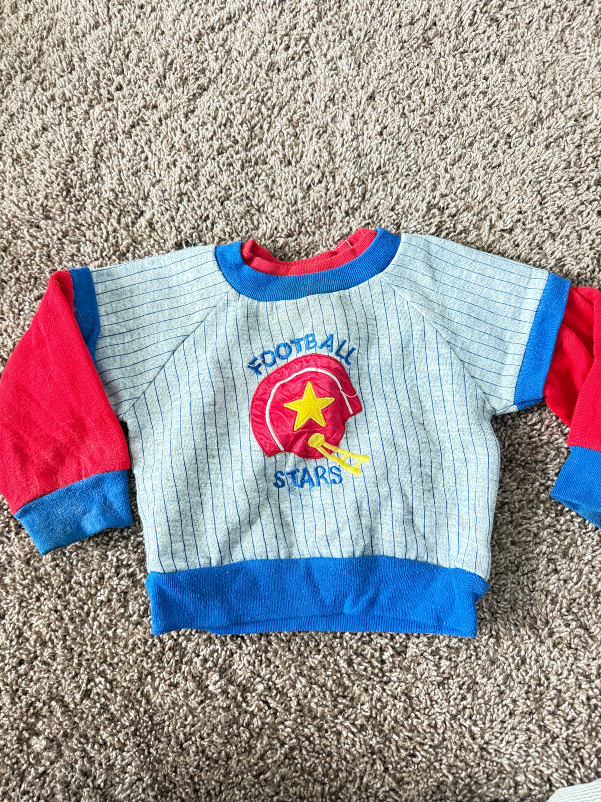 Vintage Football Colorblock Pinstriped Crewneck