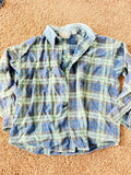 Vintage Denim Collared Blue and Green Plaid Flannel