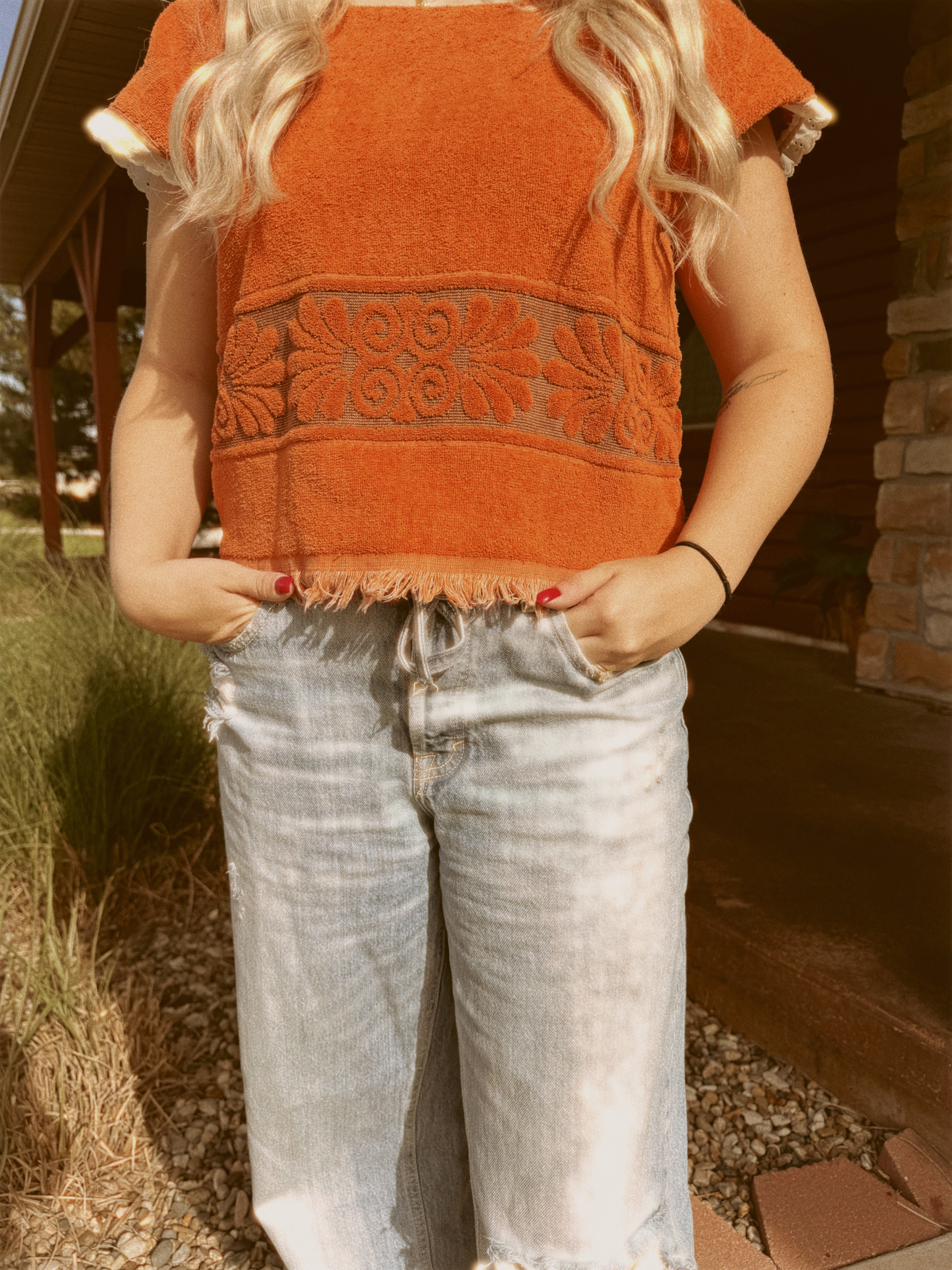 Upcycled Vintage Orange Towel Top