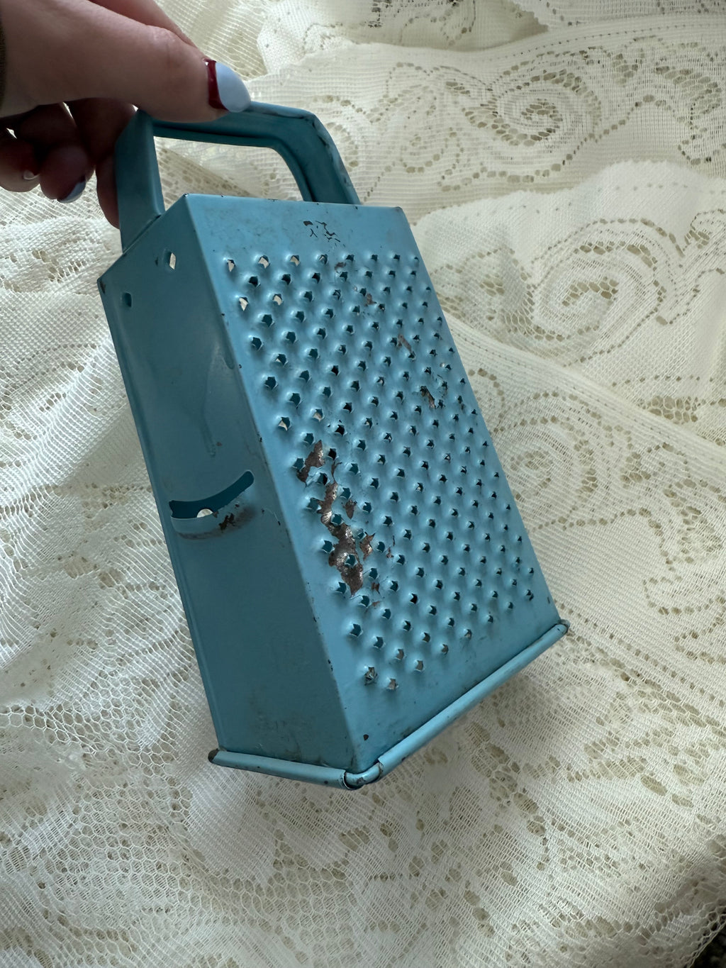 Antique Decorative Teal Cheese Grater
